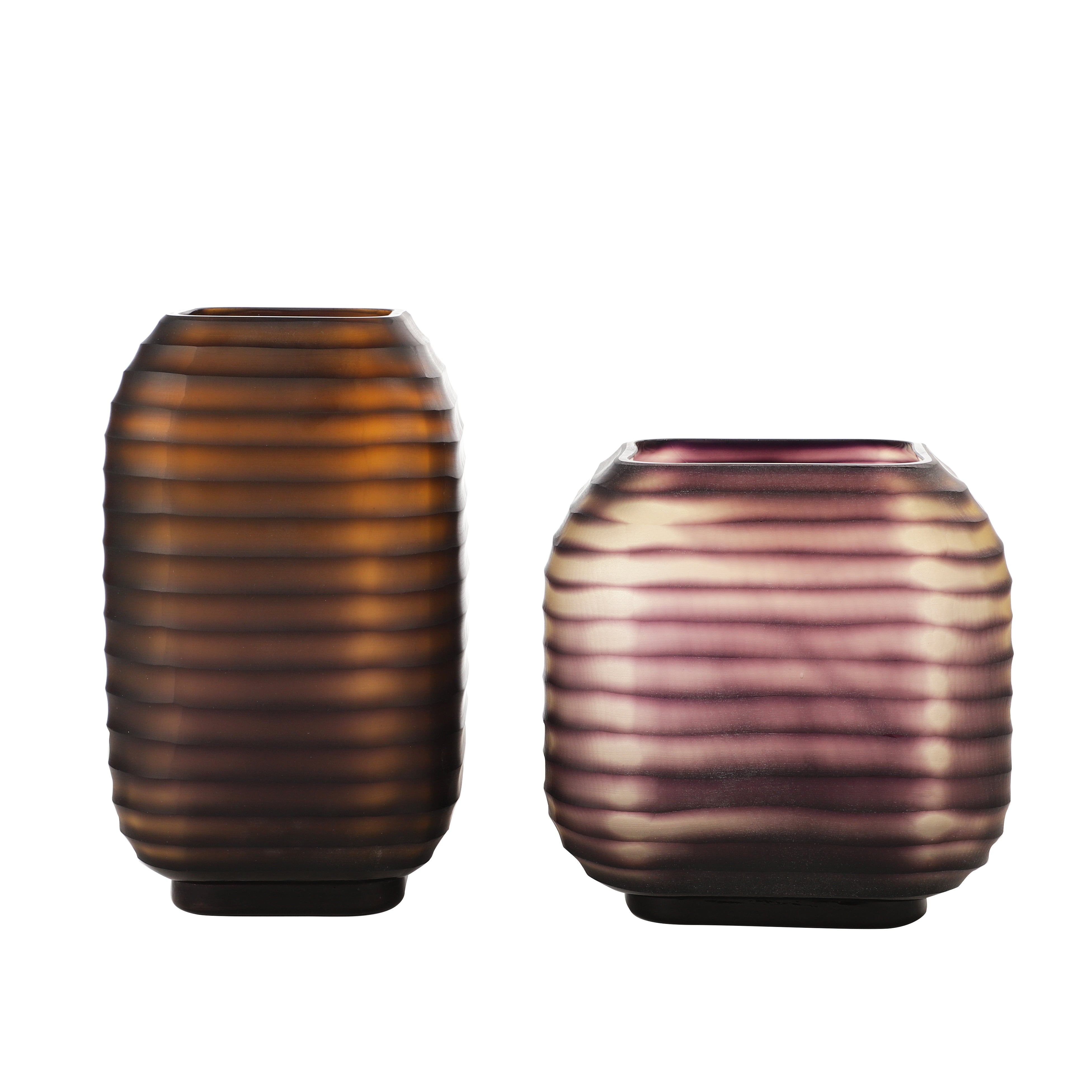 Dual Tone Ribbed Brown Glass Vase (Single)