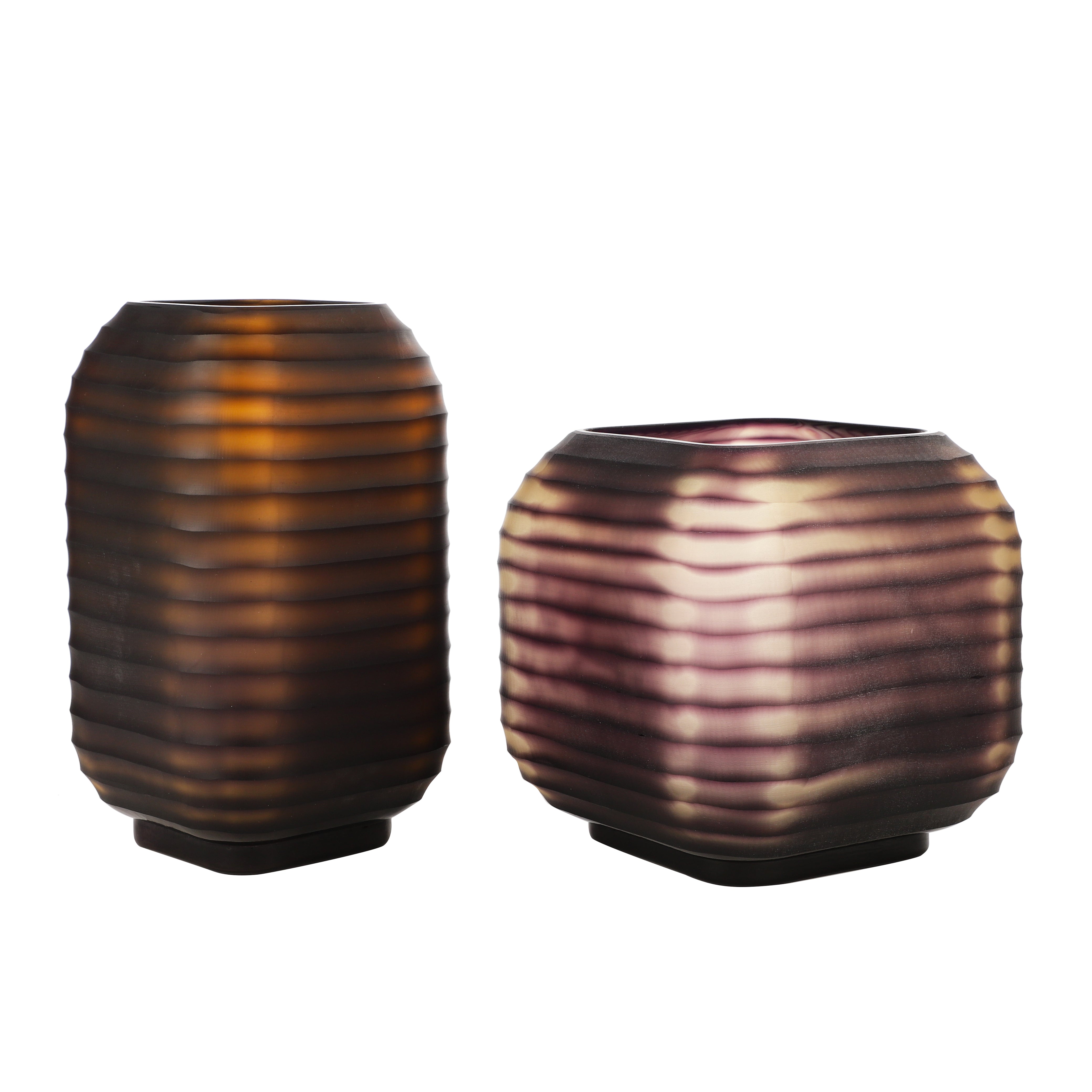 Dual Tone Ribbed Brown Glass Vase (Single)