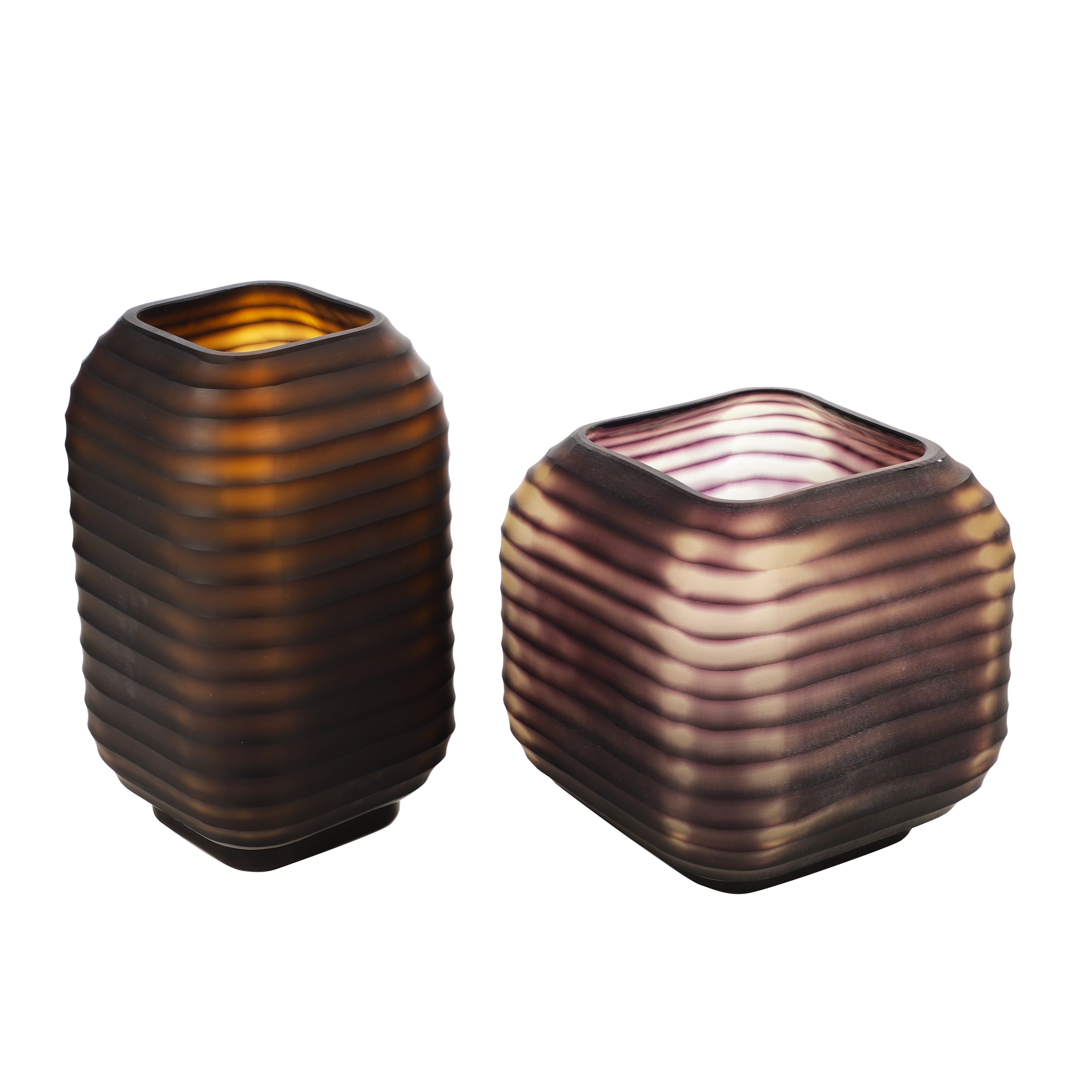 Dual Tone Ribbed Brown Glass Vase (Single)