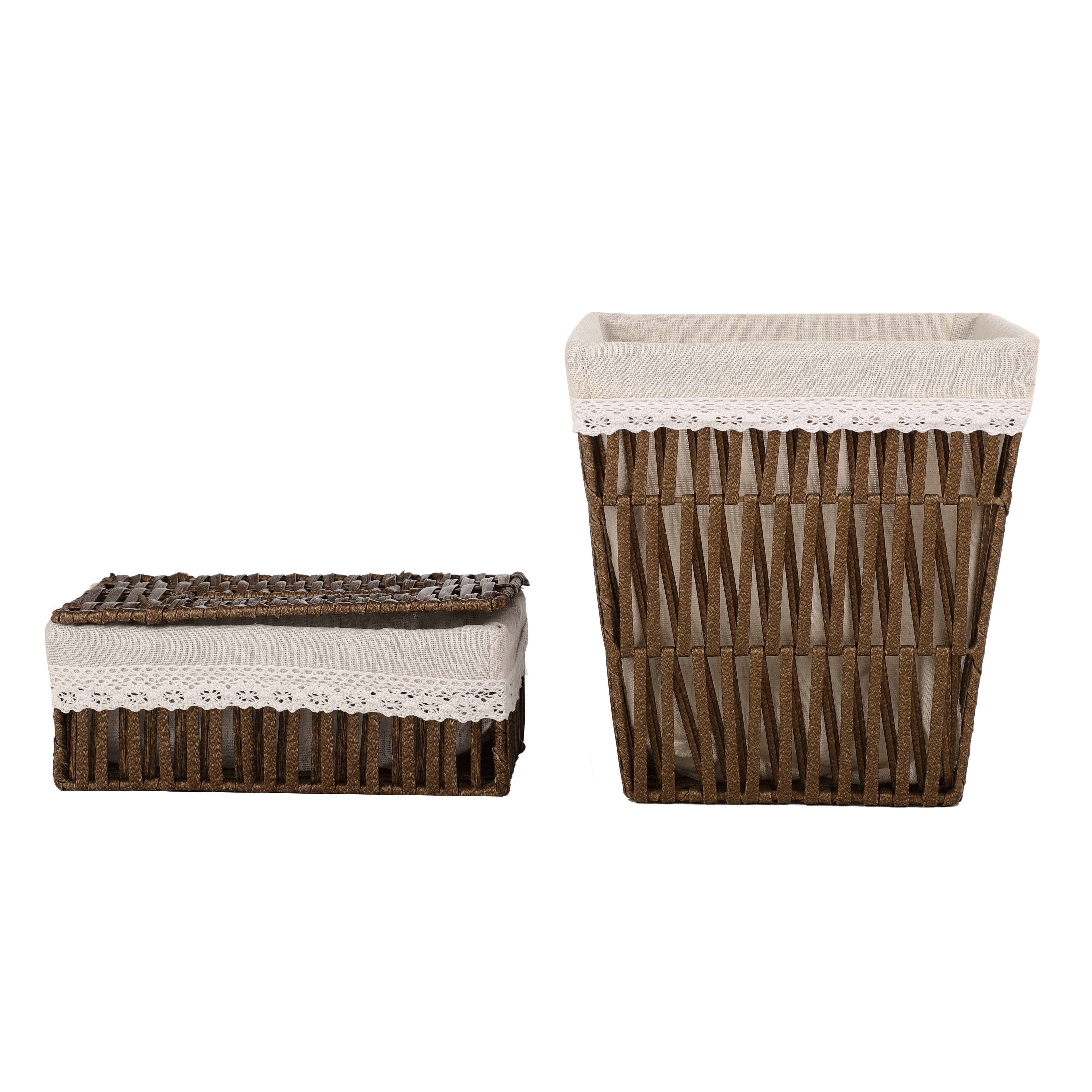 Wicker Brown Tissue Box & Waste Basket (Set of 2)