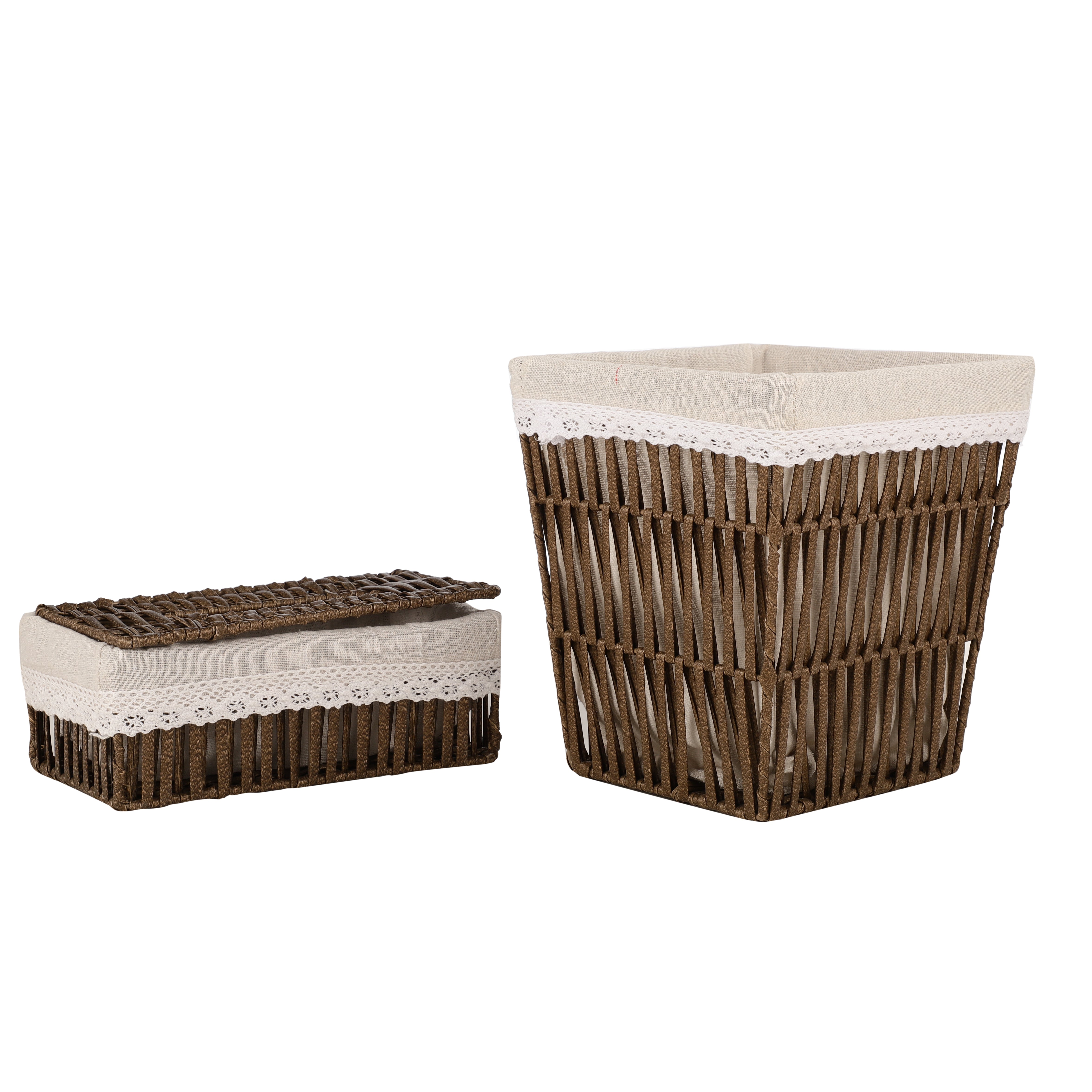 Wicker Brown Tissue Box & Waste Basket (Set of 2)