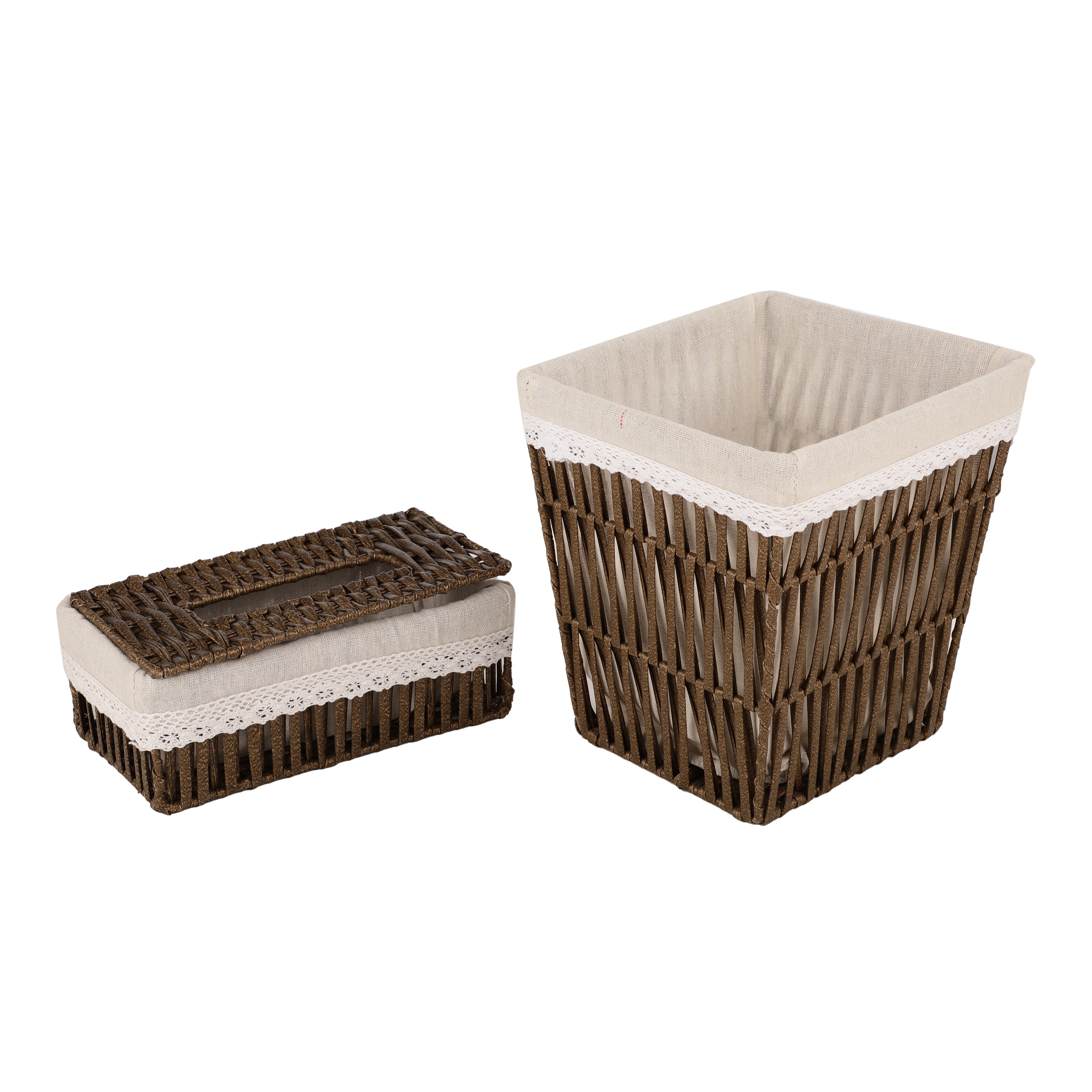 Wicker Brown Tissue Box & Waste Basket (Set of 2)