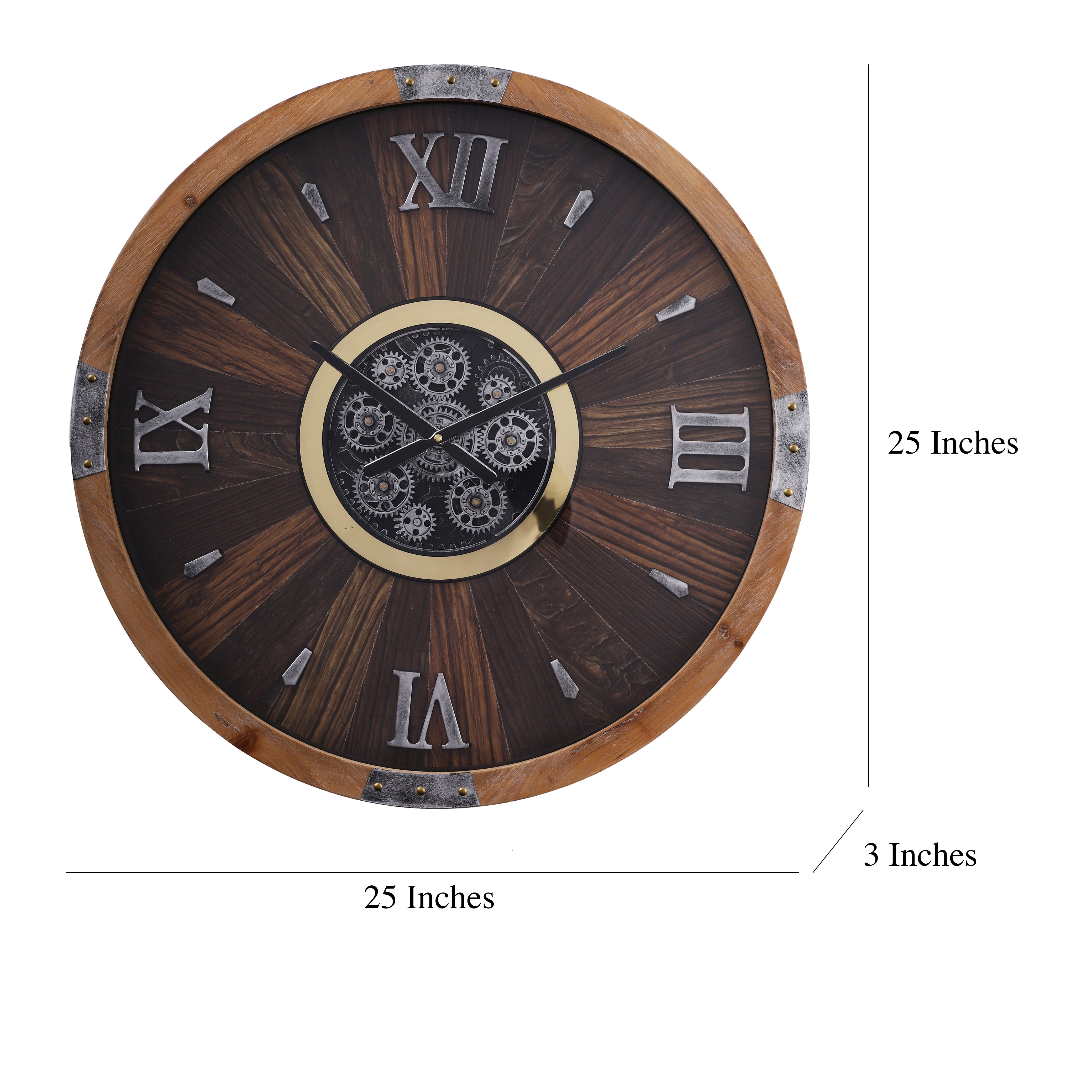 Wooden Industrial Wall Clock