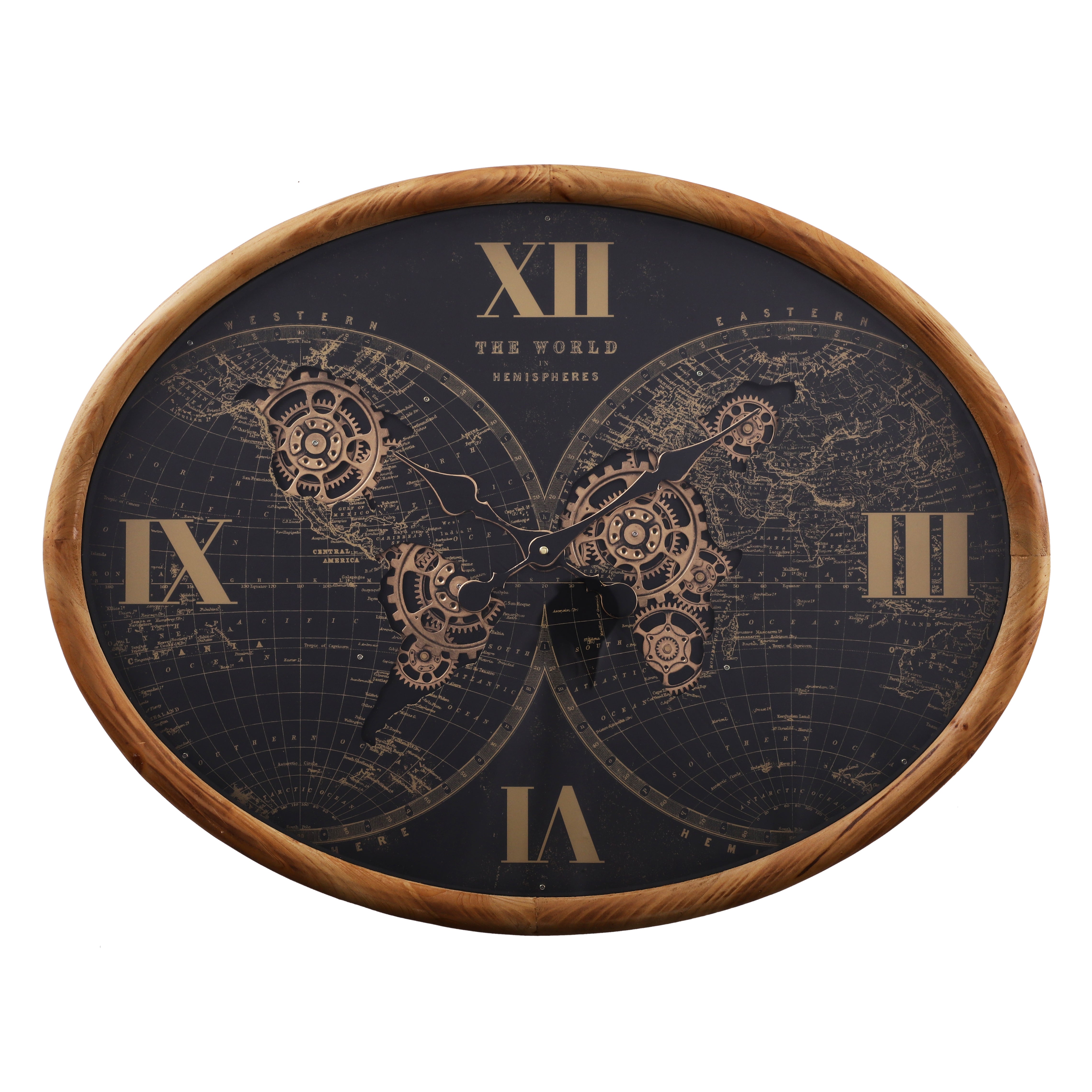 Oval Wooden Globe Wall Clock