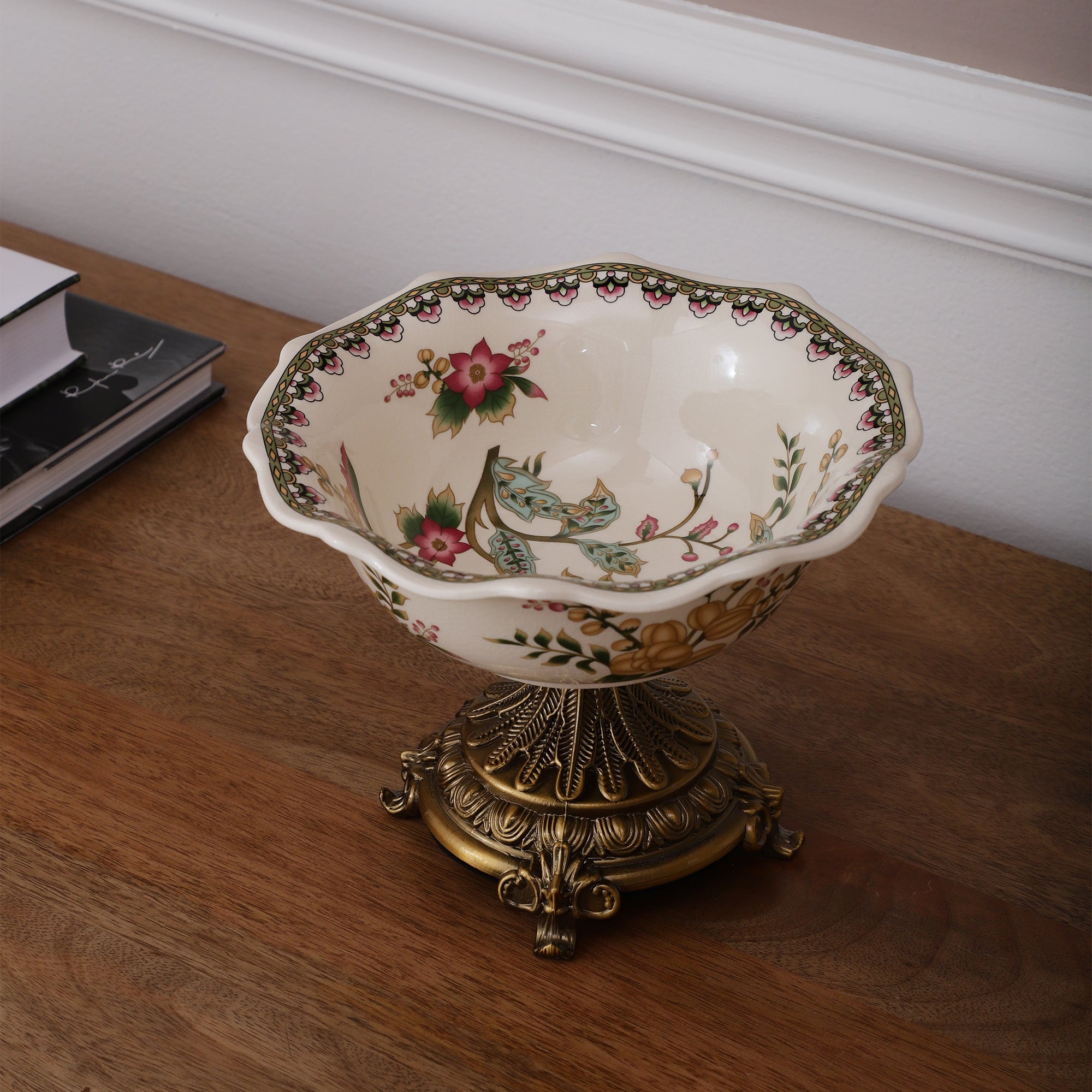 Yellow Round Ceramic Bowl With Gold Base