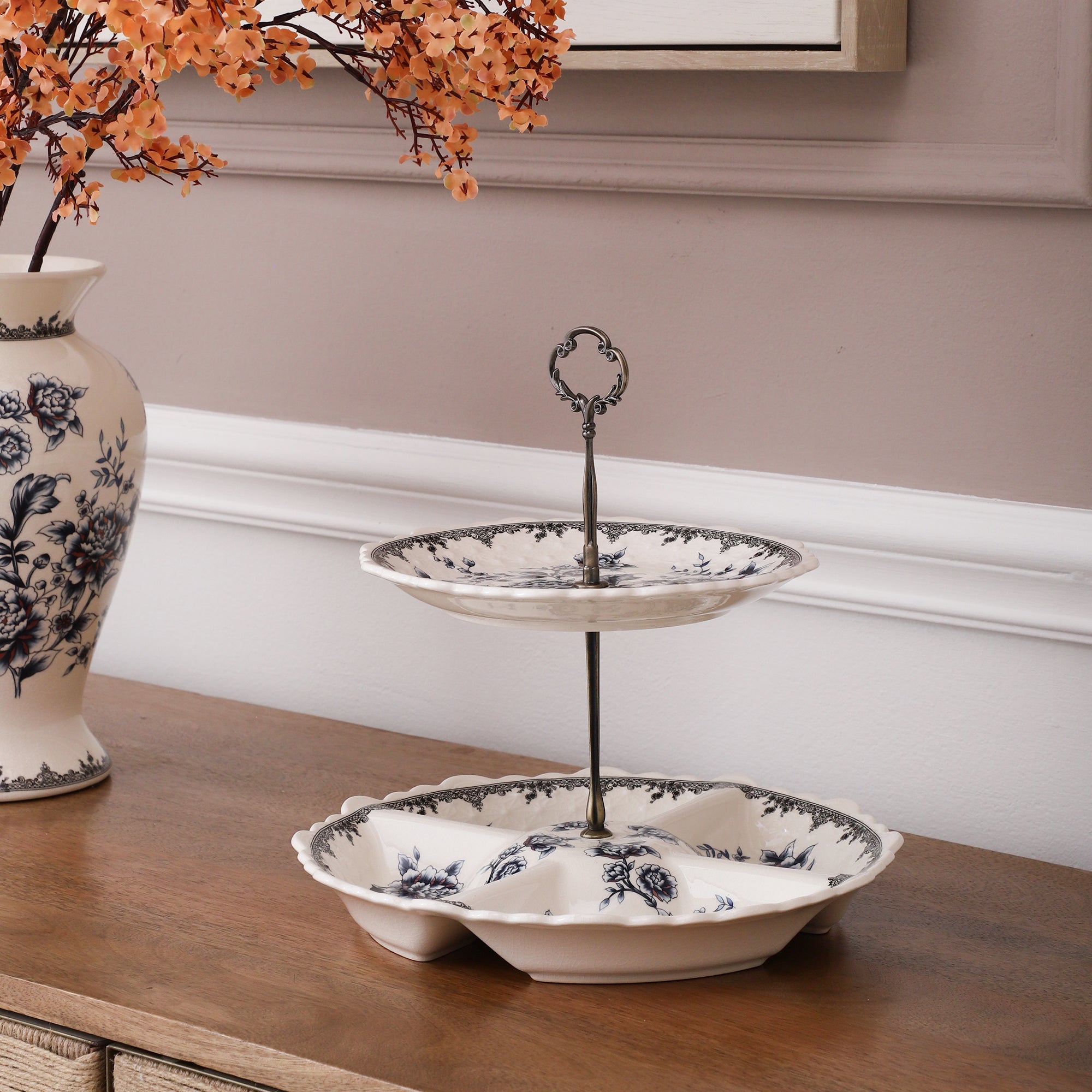 Blue Two Tier Ceramic Dessert Stand