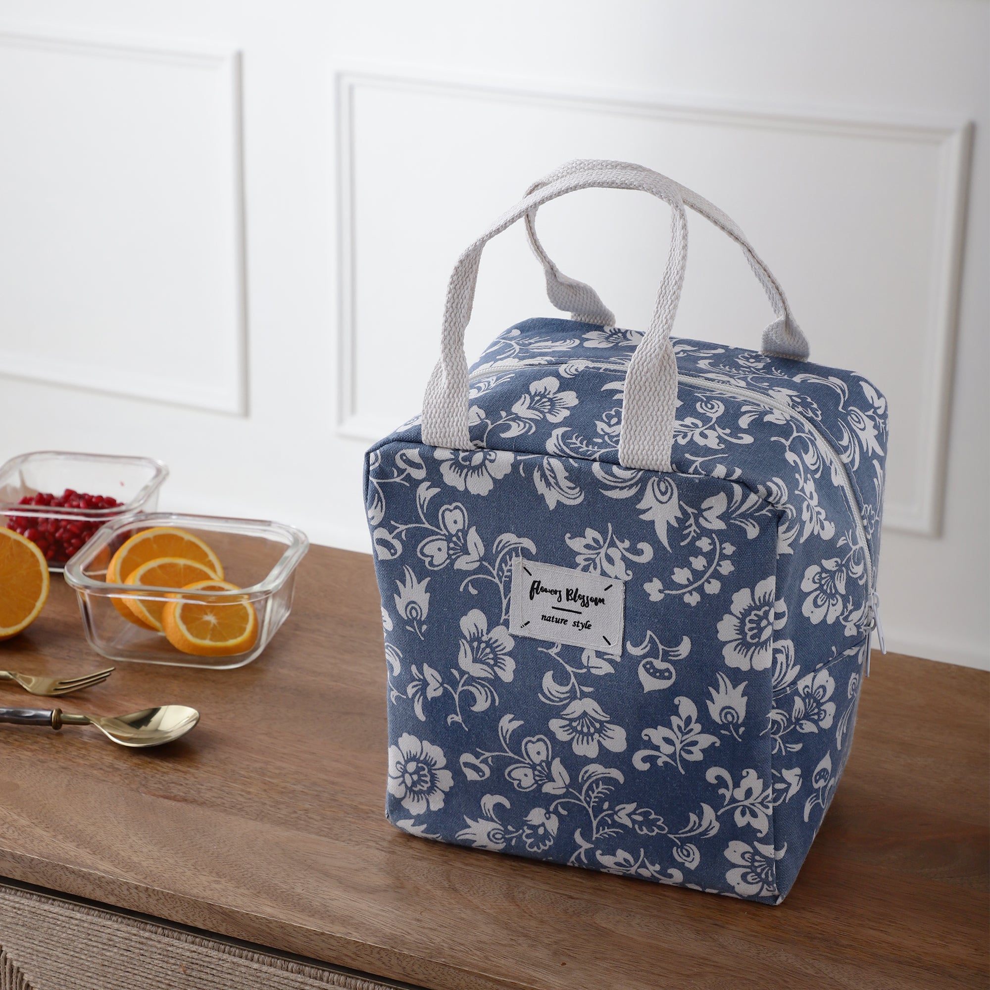 Floral Insulated Lunch Bag (Blue)