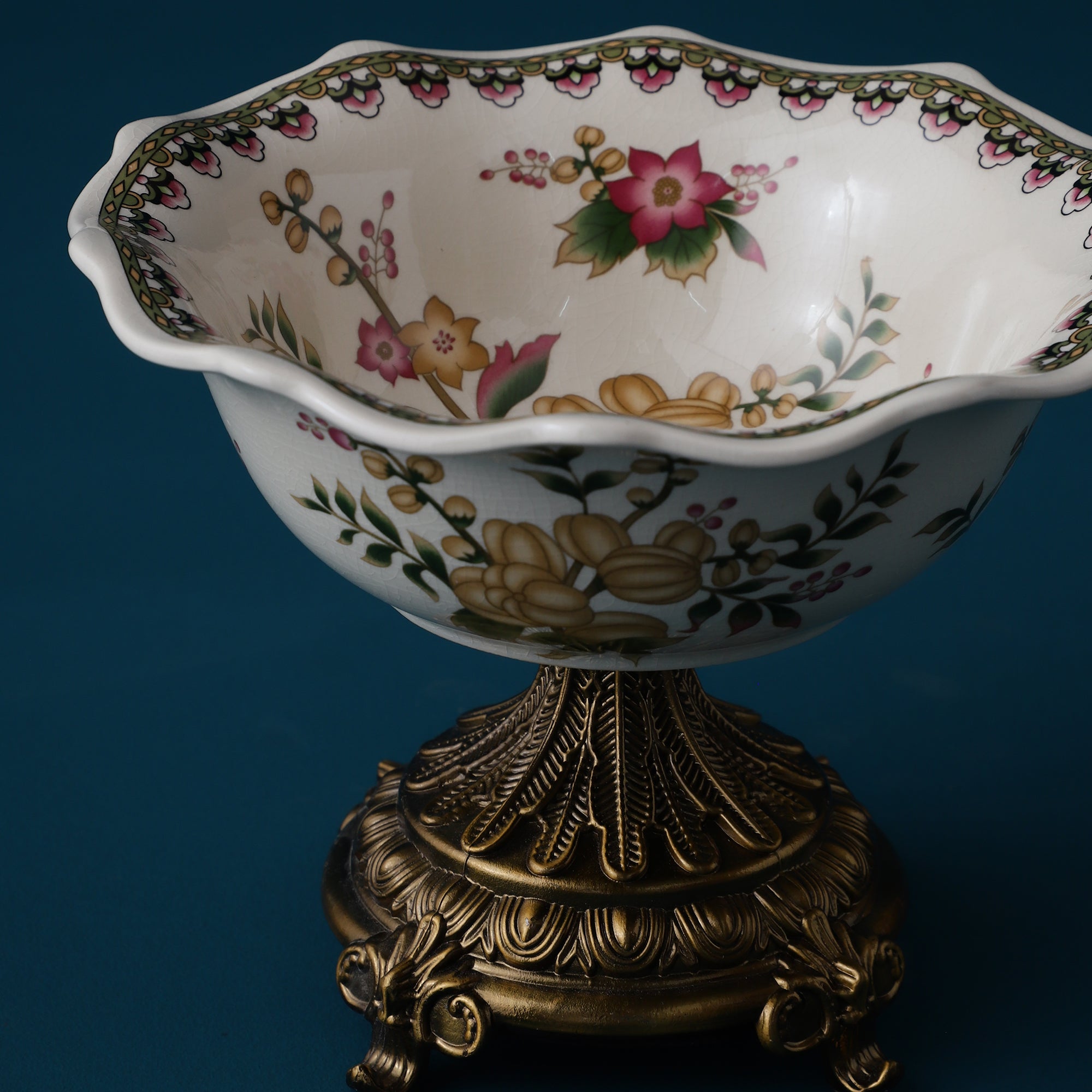 Yellow Round Ceramic Bowl With Gold Base