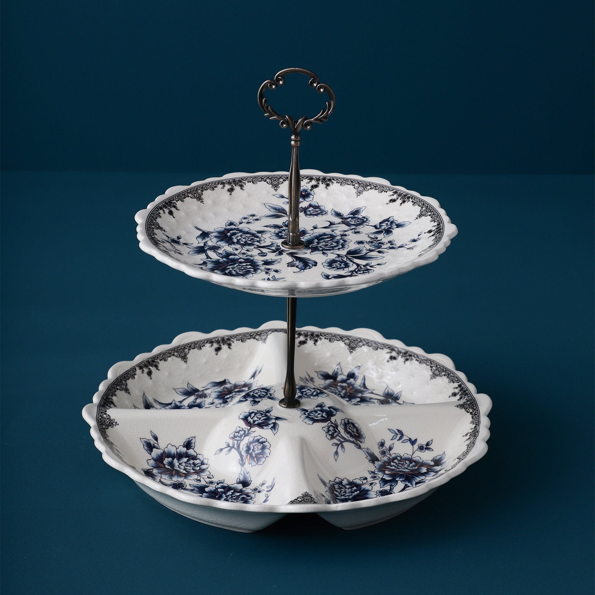 Blue Two Tier Ceramic Dessert Stand