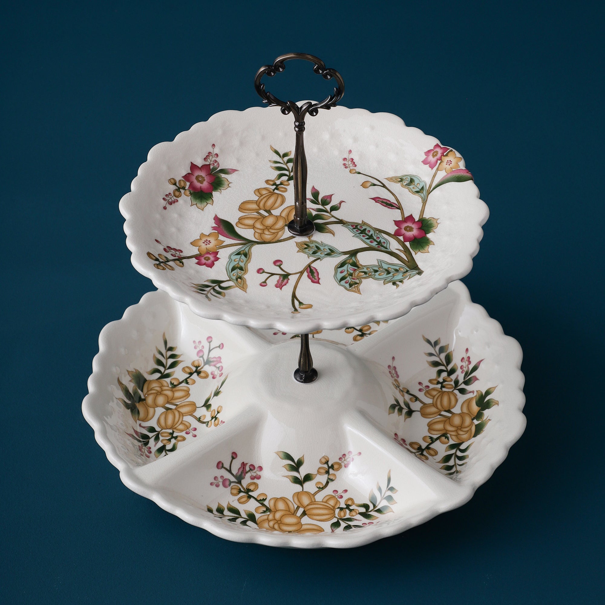 Yellow Two Tier Ceramic Dessert Stand