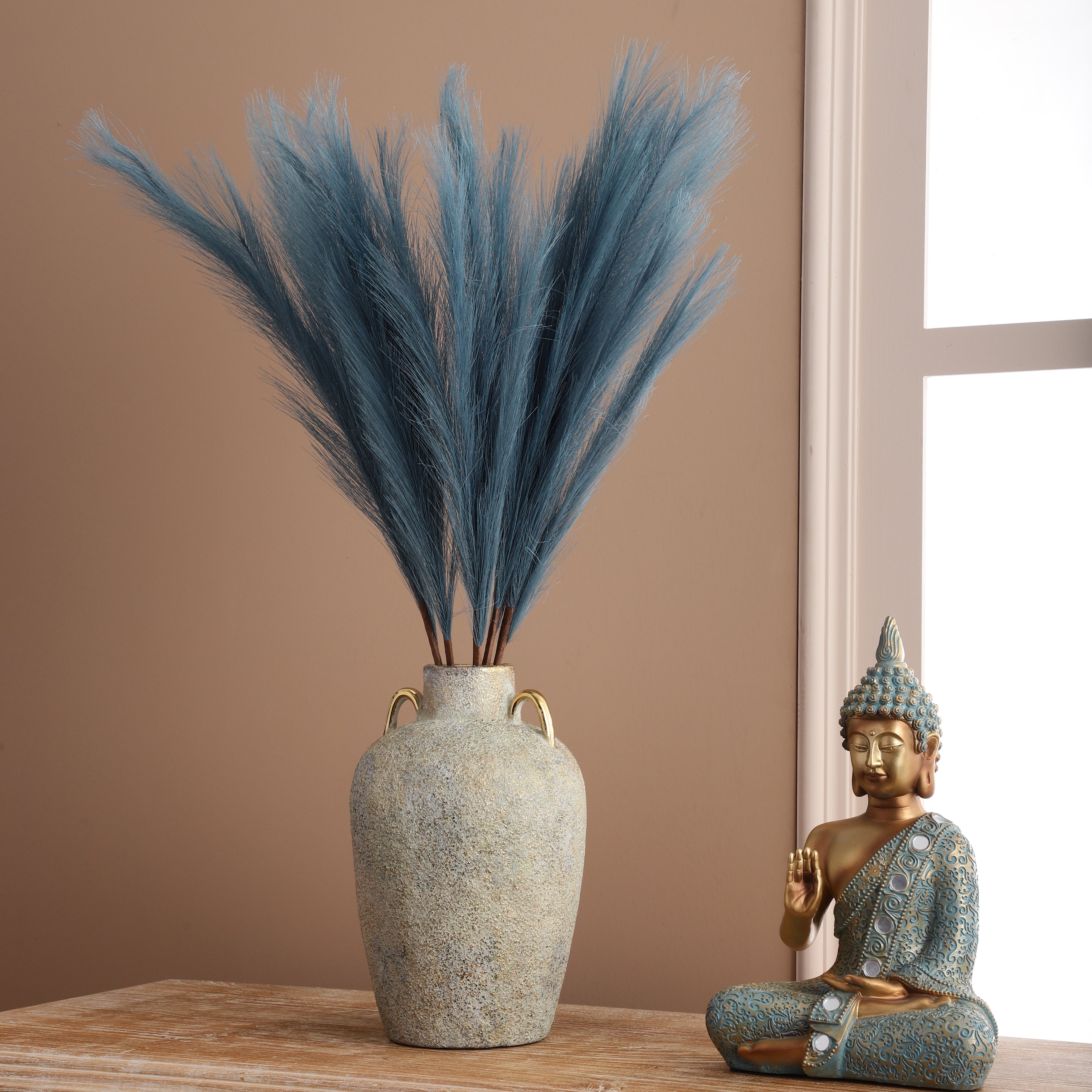 Blue Faux Pampas Grass Stick (Set of 5)