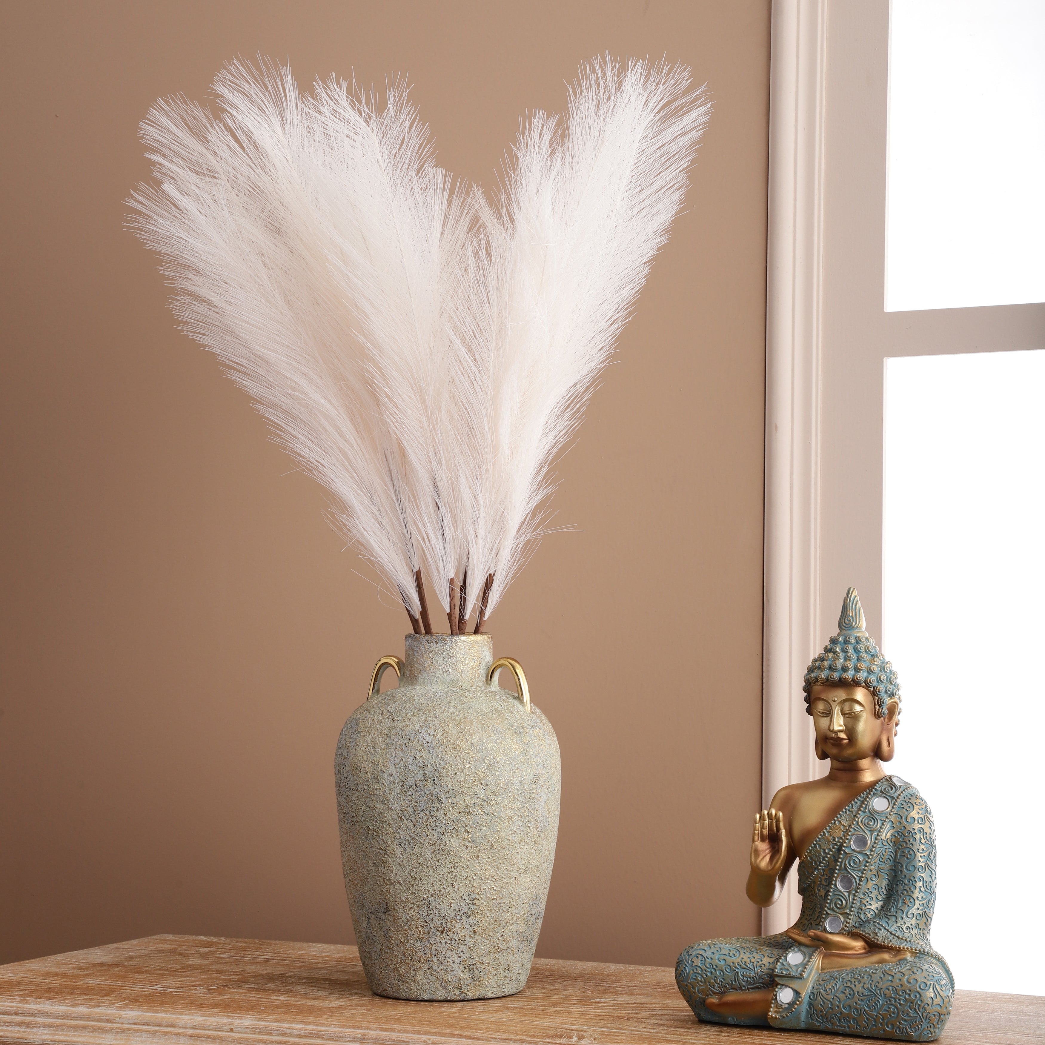 White Faux Pampas Grass Stick (Set of 5)