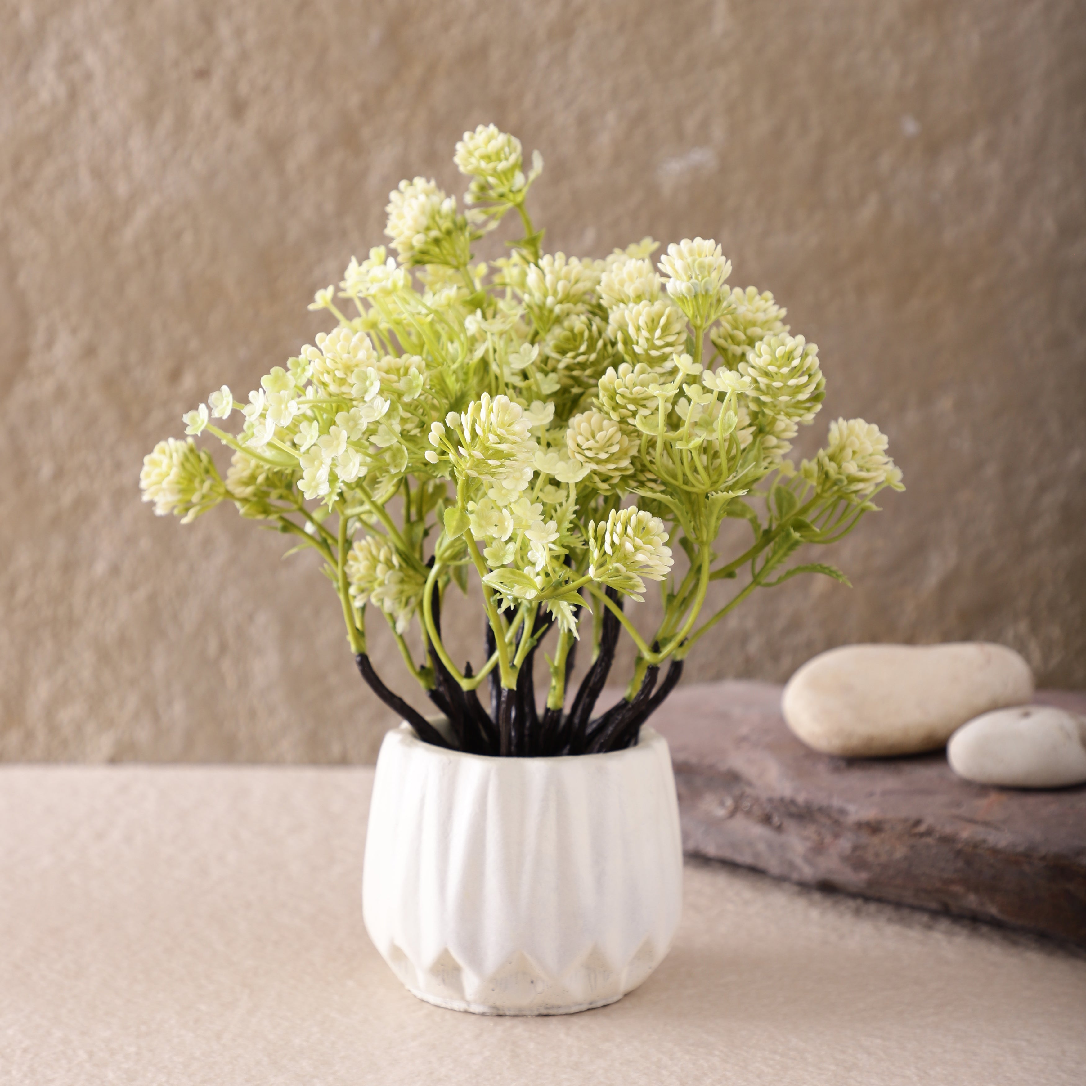 White Faux Bush Flower Plant (White Pot)