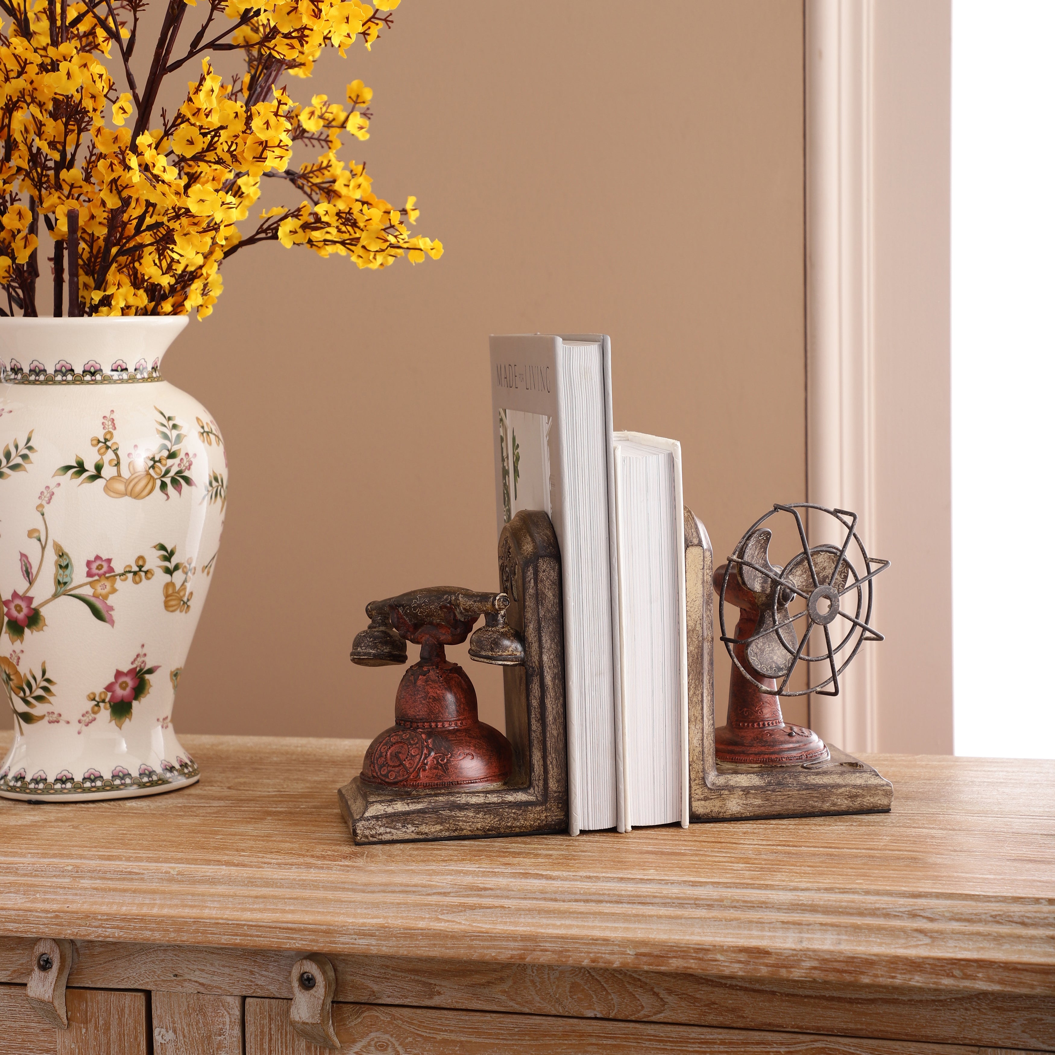 Antique Telephone & Fan Bookends