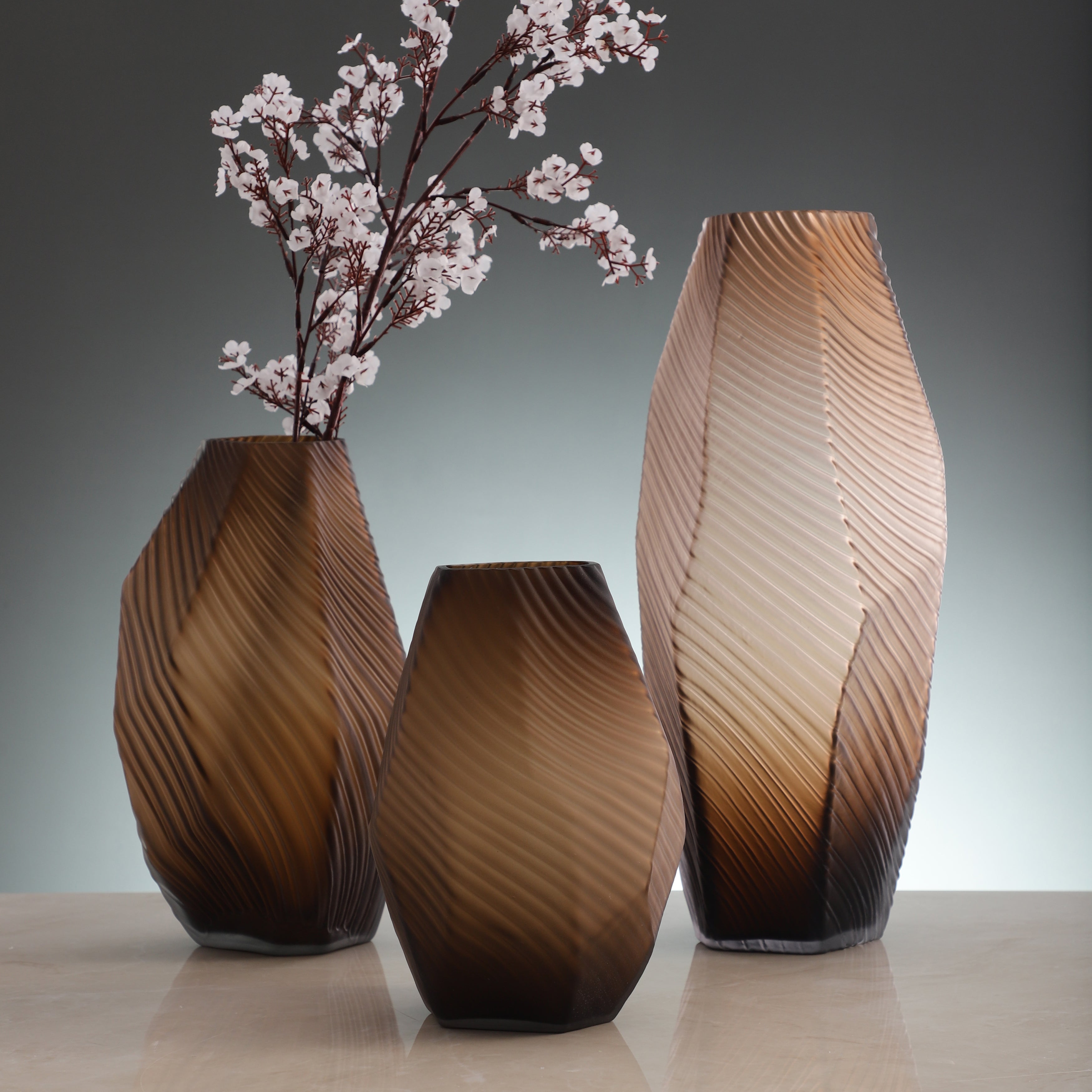 Modern Sculpted Brown Glass Vase (Single)