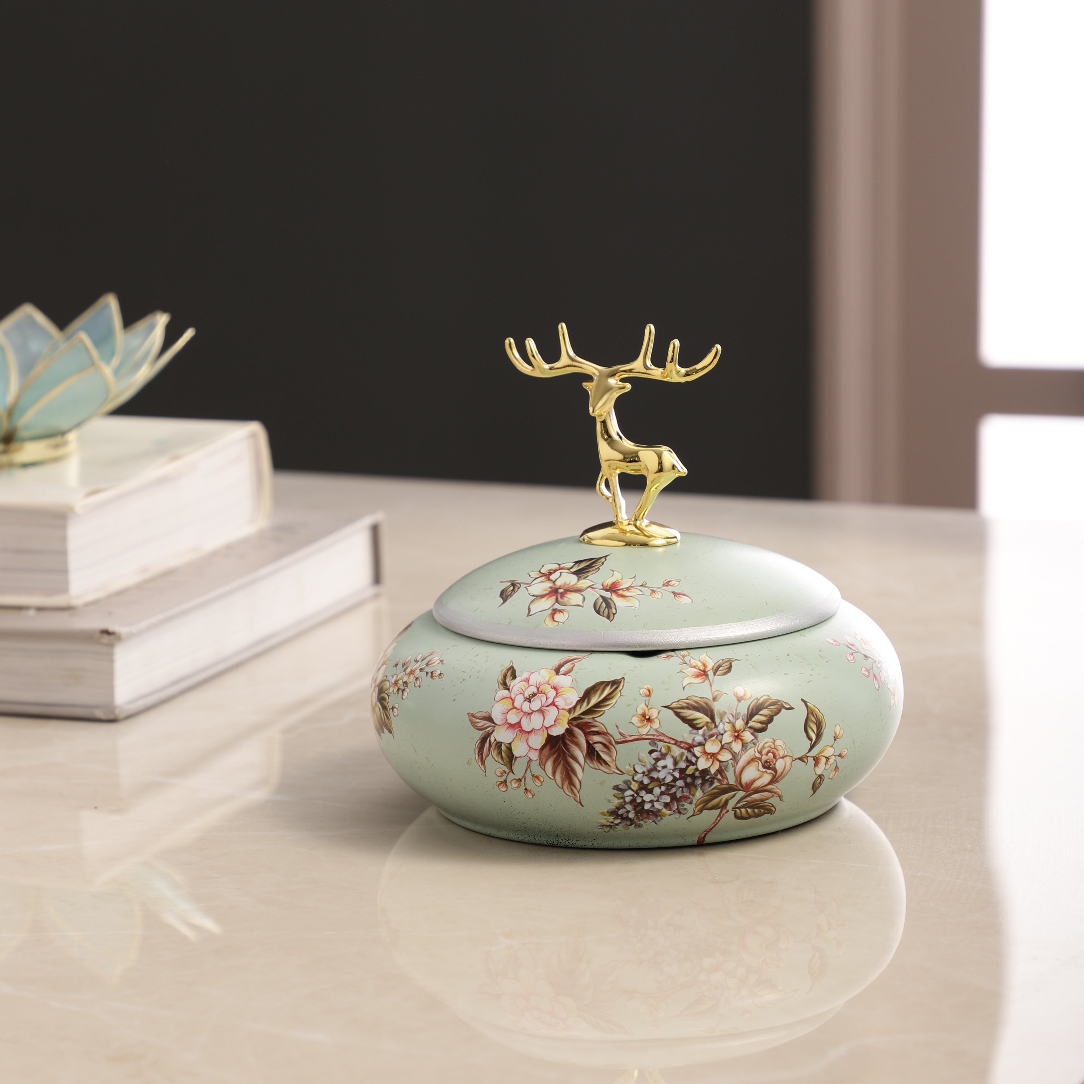 Gardenia Green Jar With Stag Top