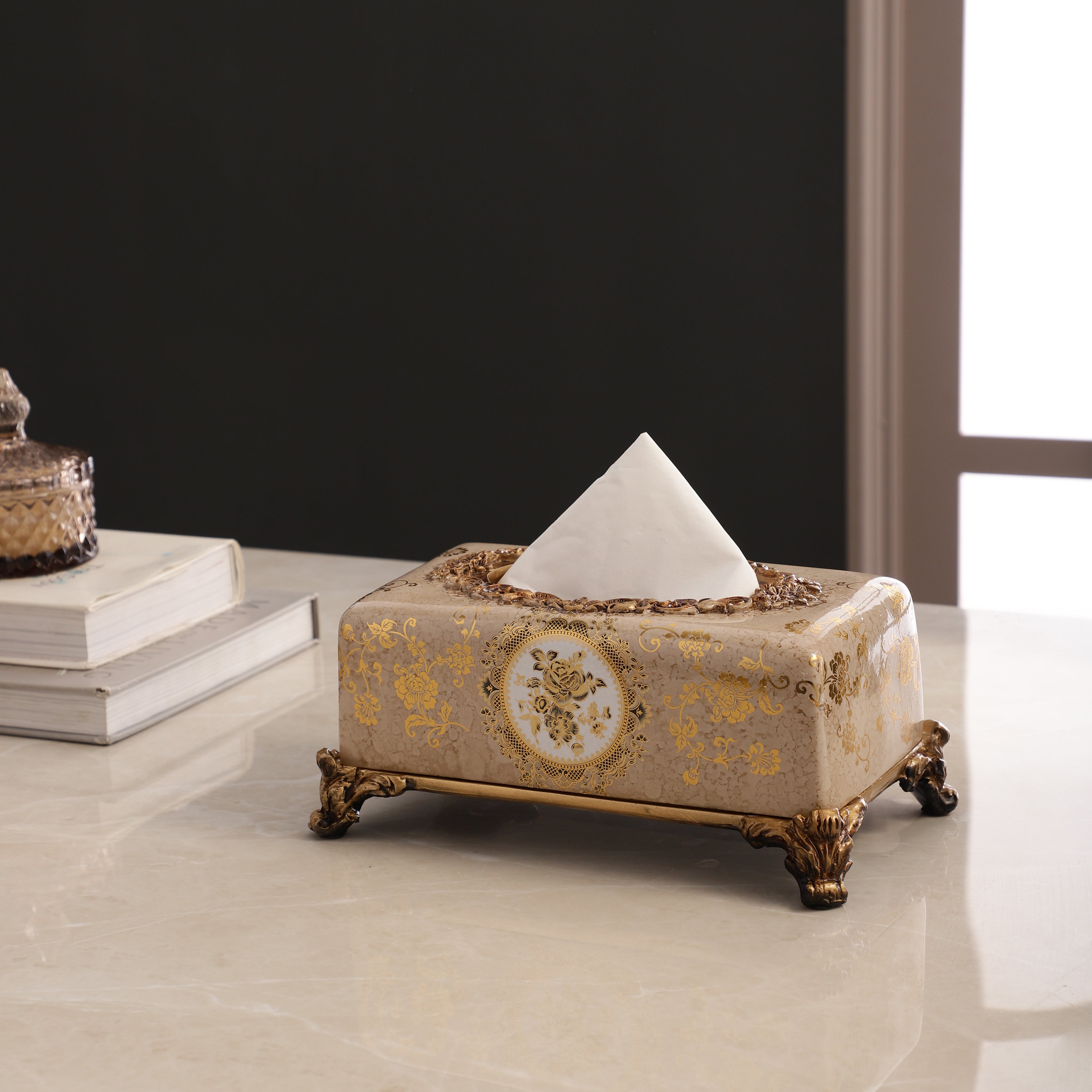 Cream & Gold Ornate Tissue Holder