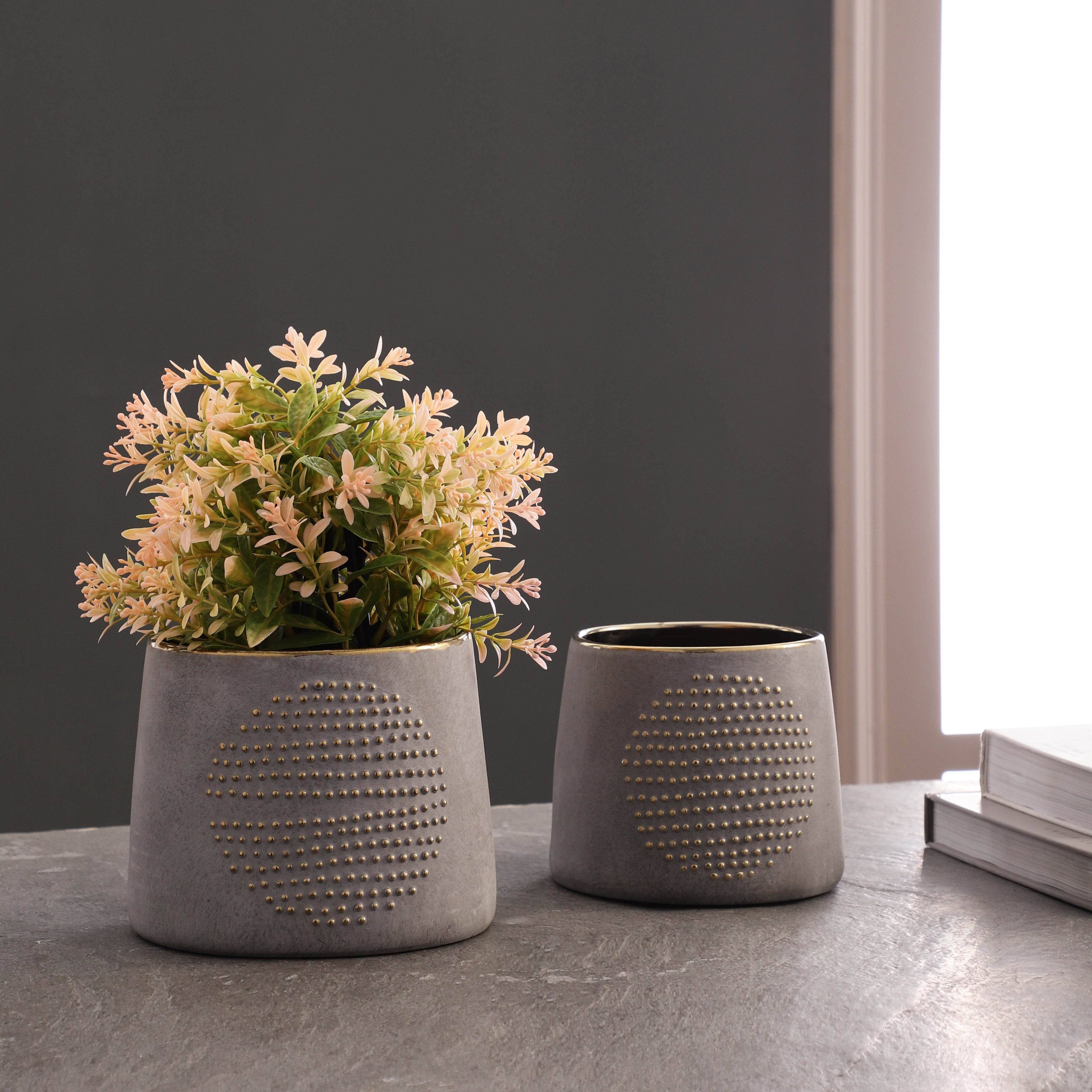 Gold Dotted Grey Planter (Single)