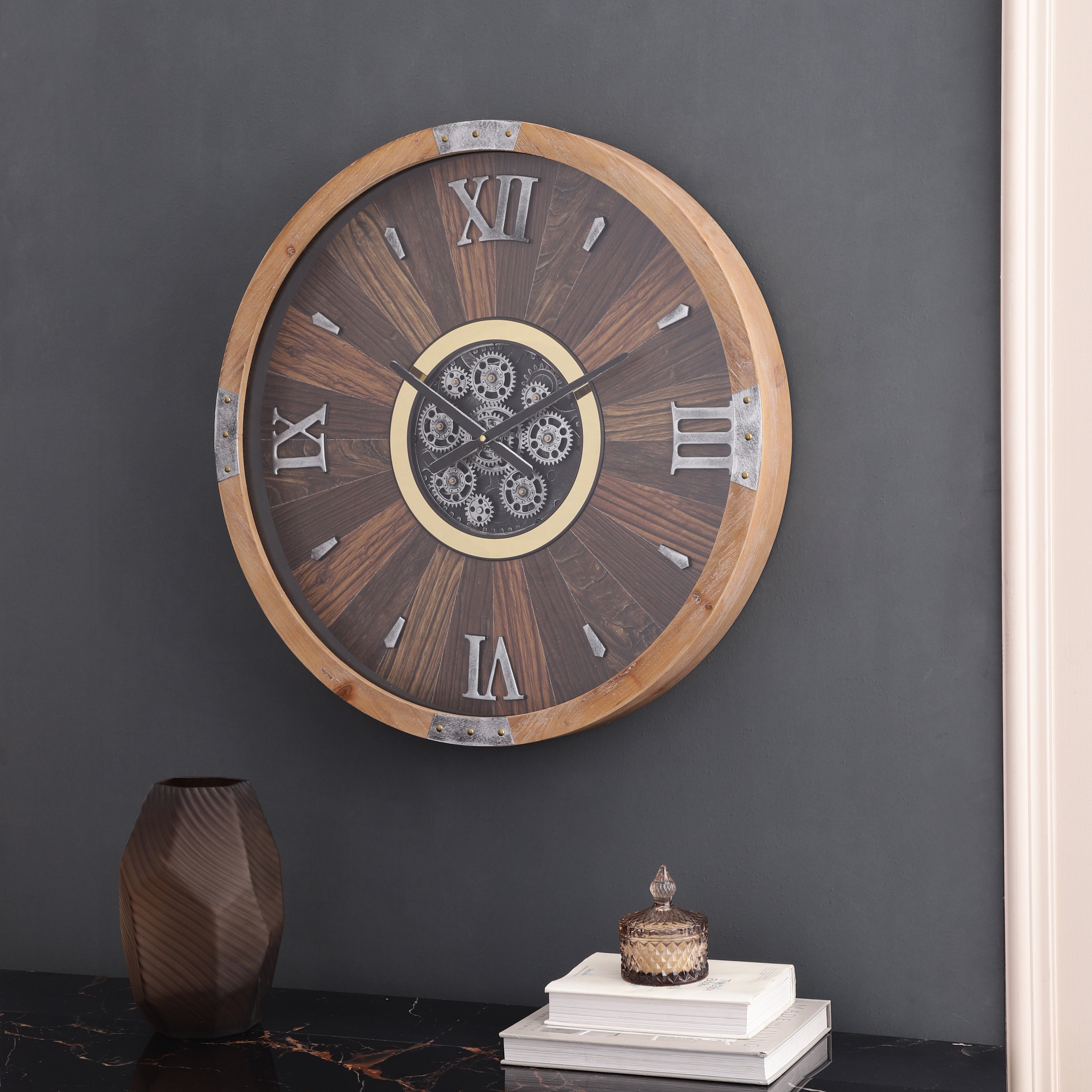 Wooden Industrial Wall Clock