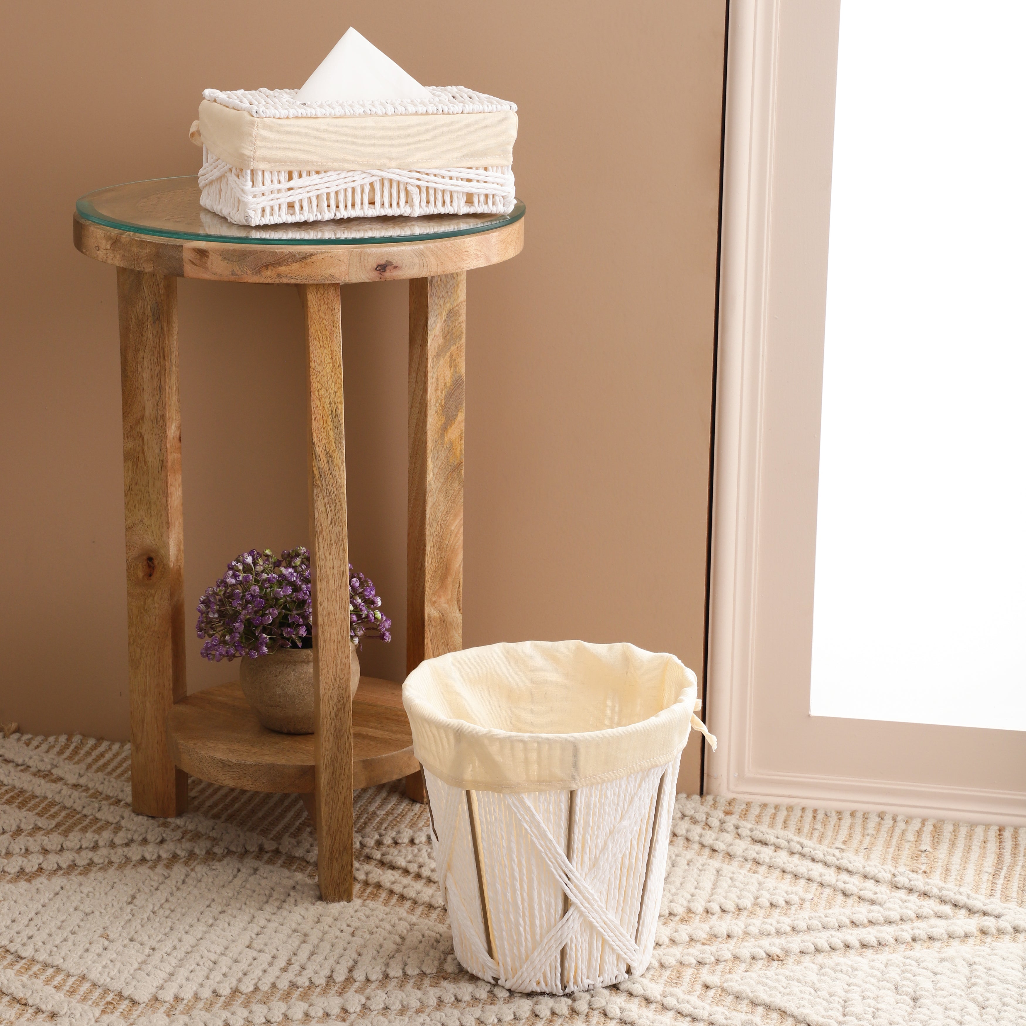 Wicker White Tissue Box & Waste Basket (Set of 2)