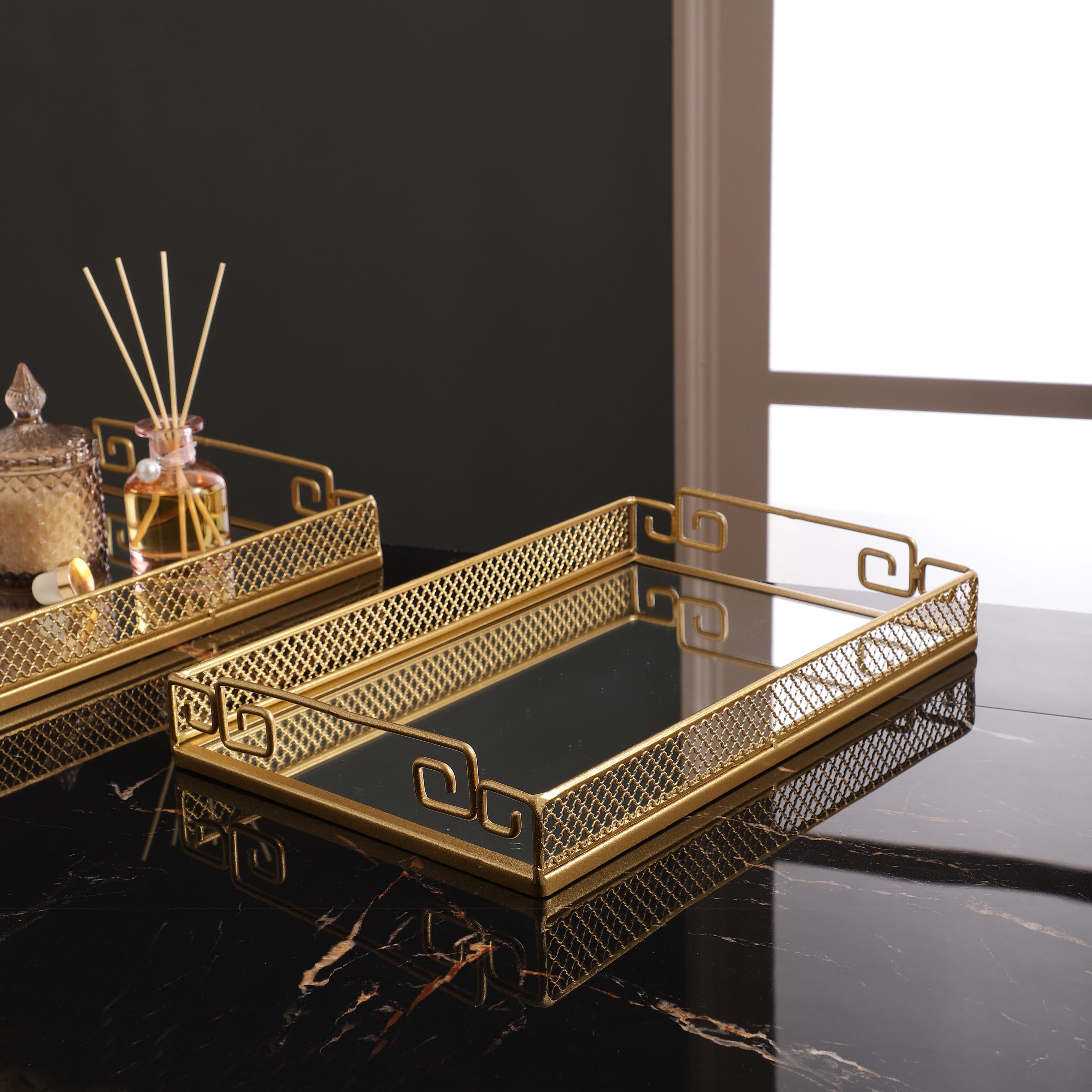 Elegant Rectangle Mirror Tray (Single)