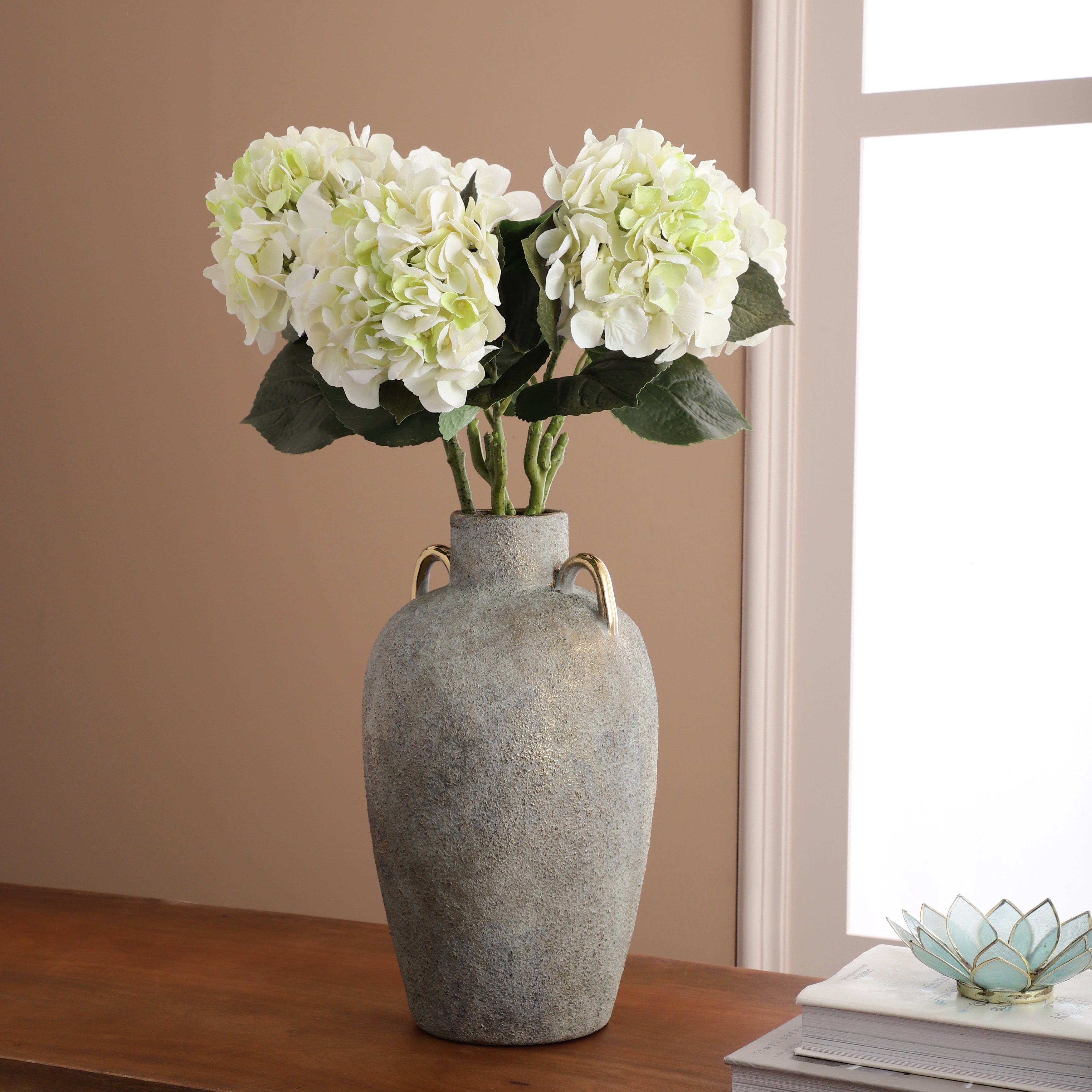 Faux Dual Shade White Hydrangea Stick (Single)