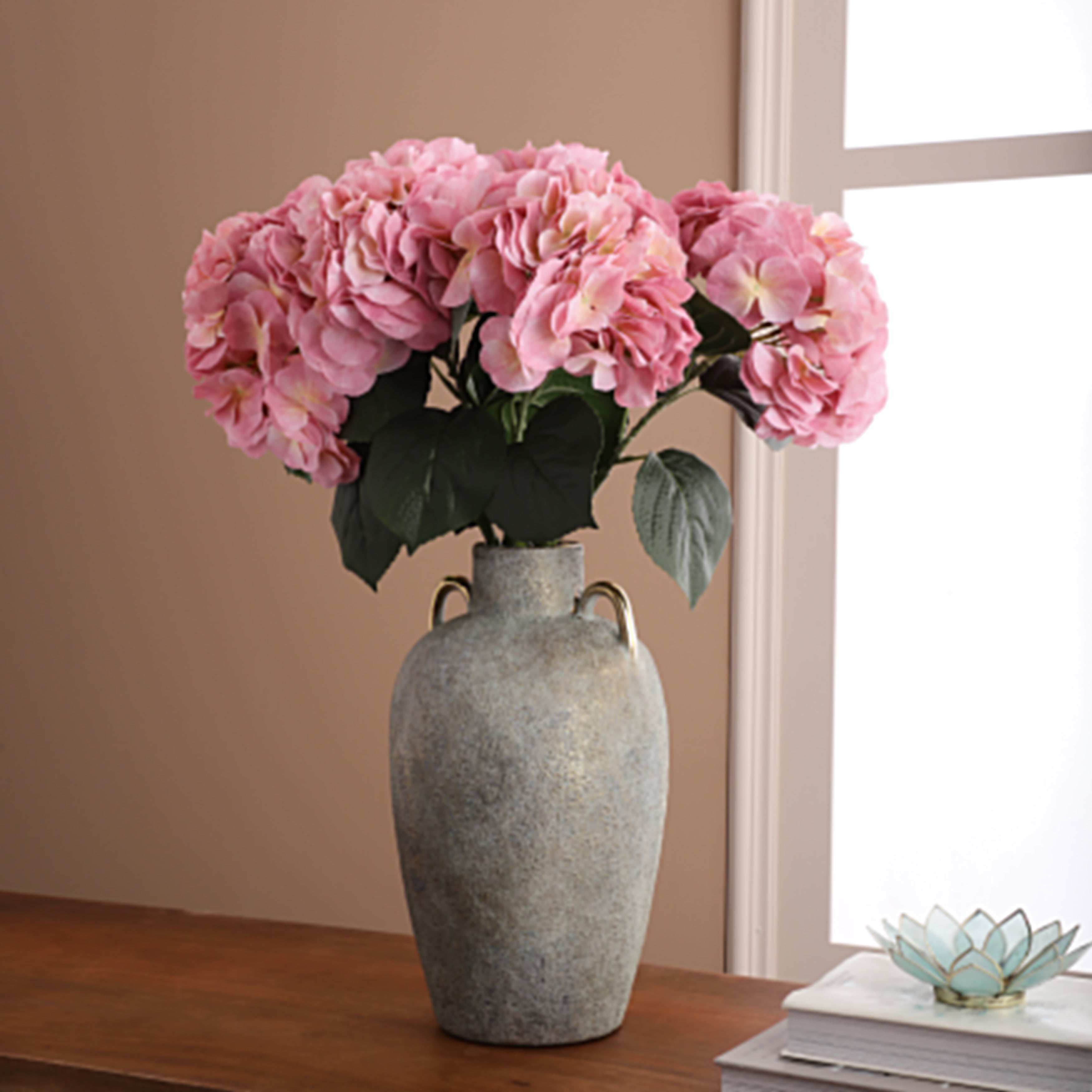 Faux Pink Hydrangea Stick (Single)