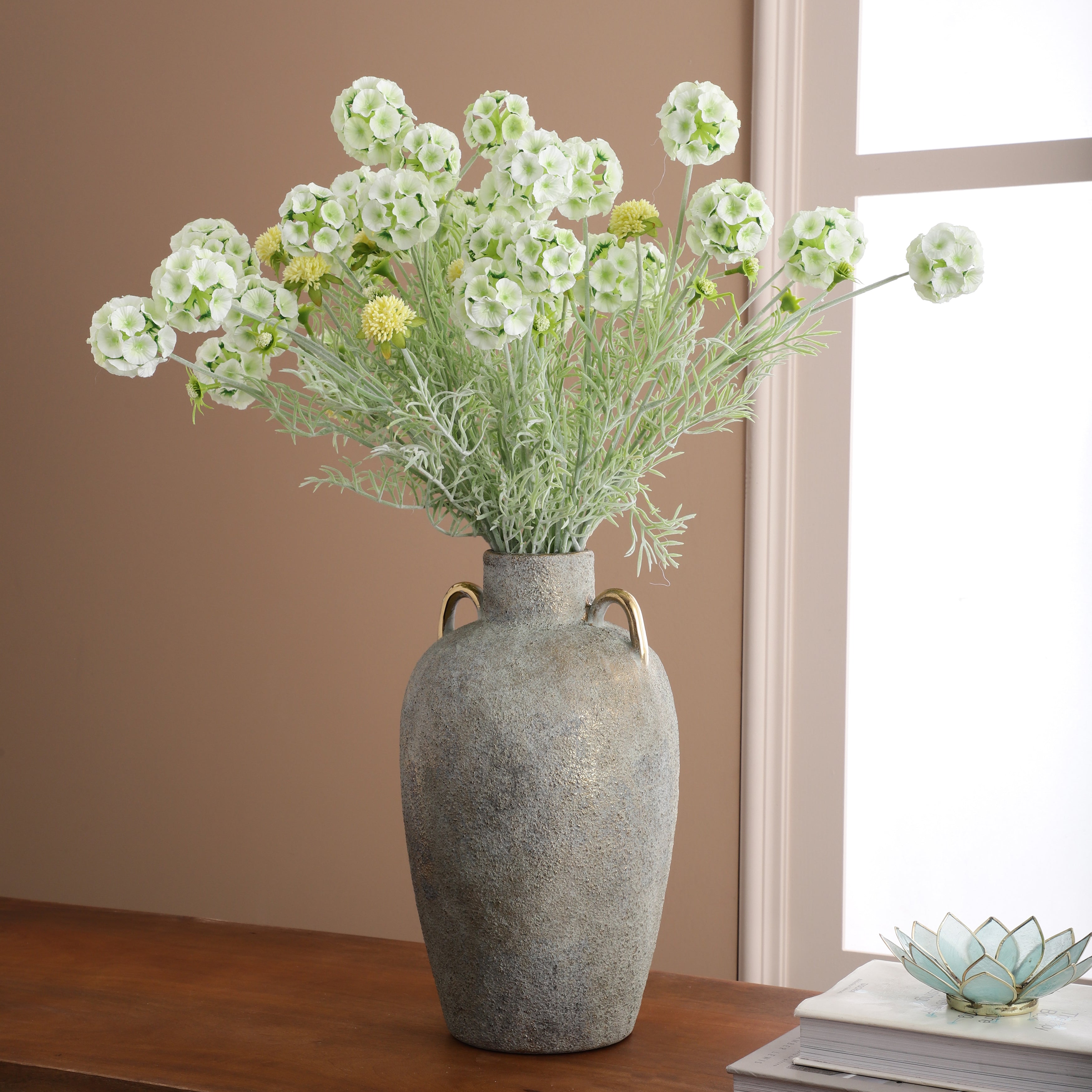 Faux Pale Green Scabiosa Stellata Stem (Single)