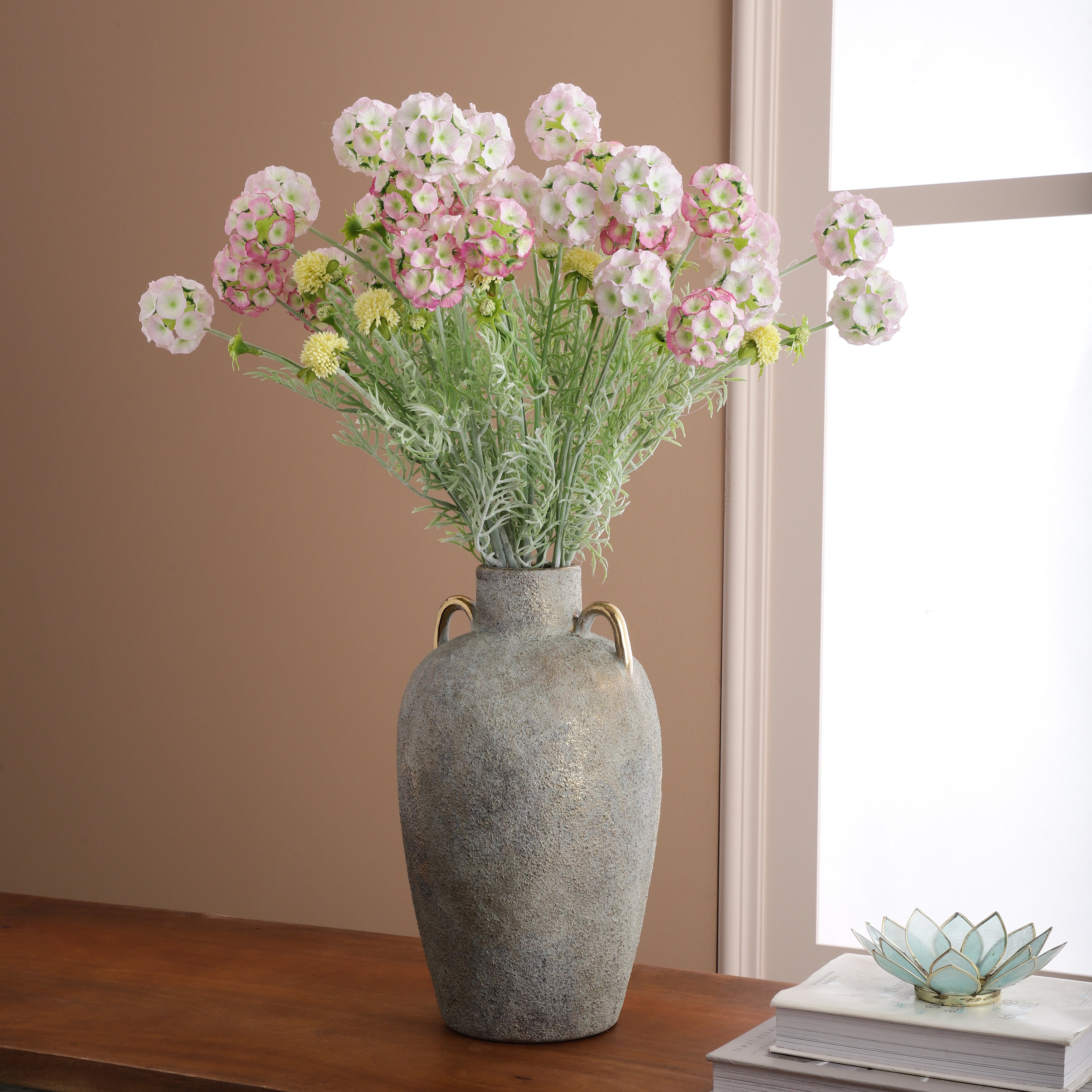 Faux Blush Pink Scabiosa Stellata Stem (Single)