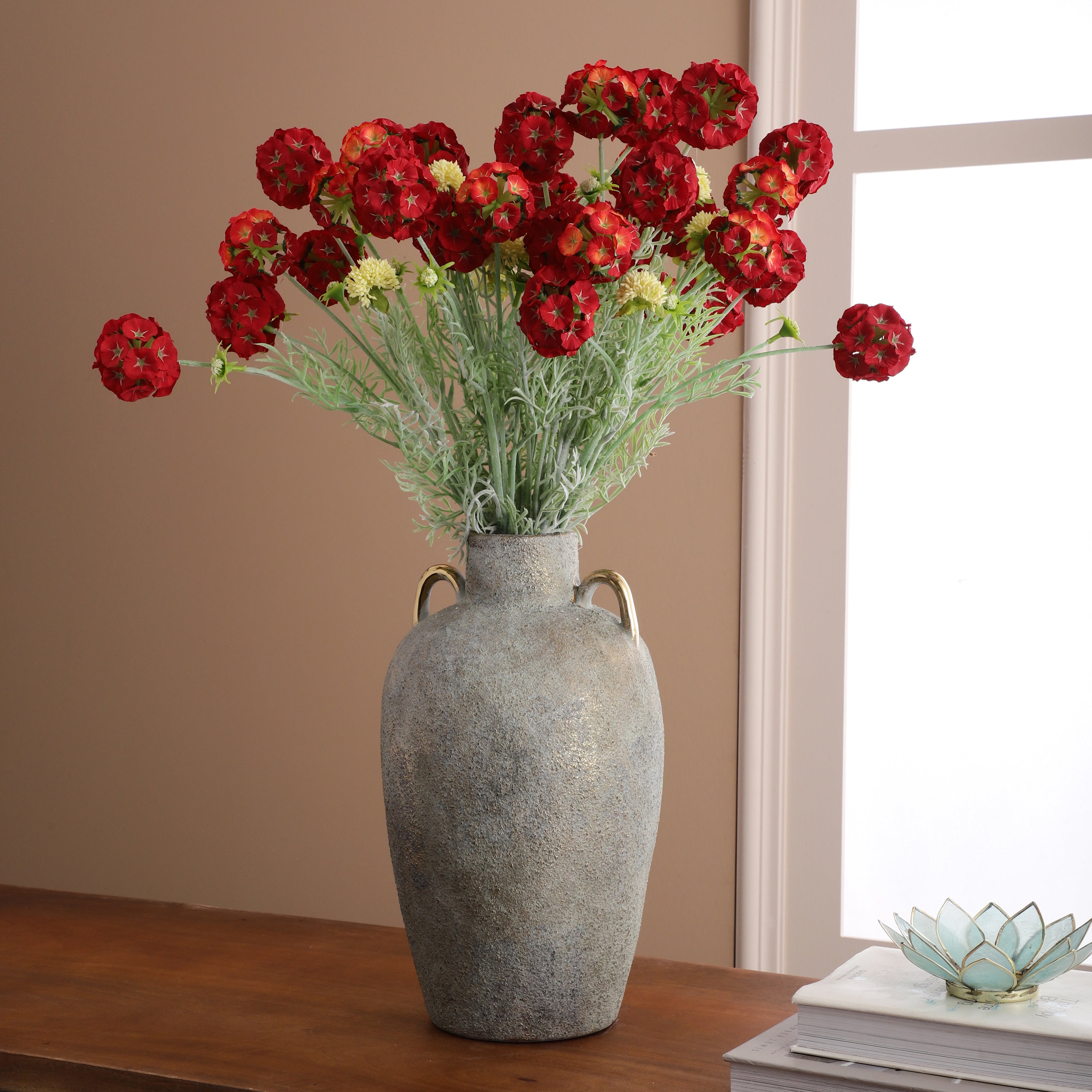 Faux Red Scabiosa Stellata Stem (Single)