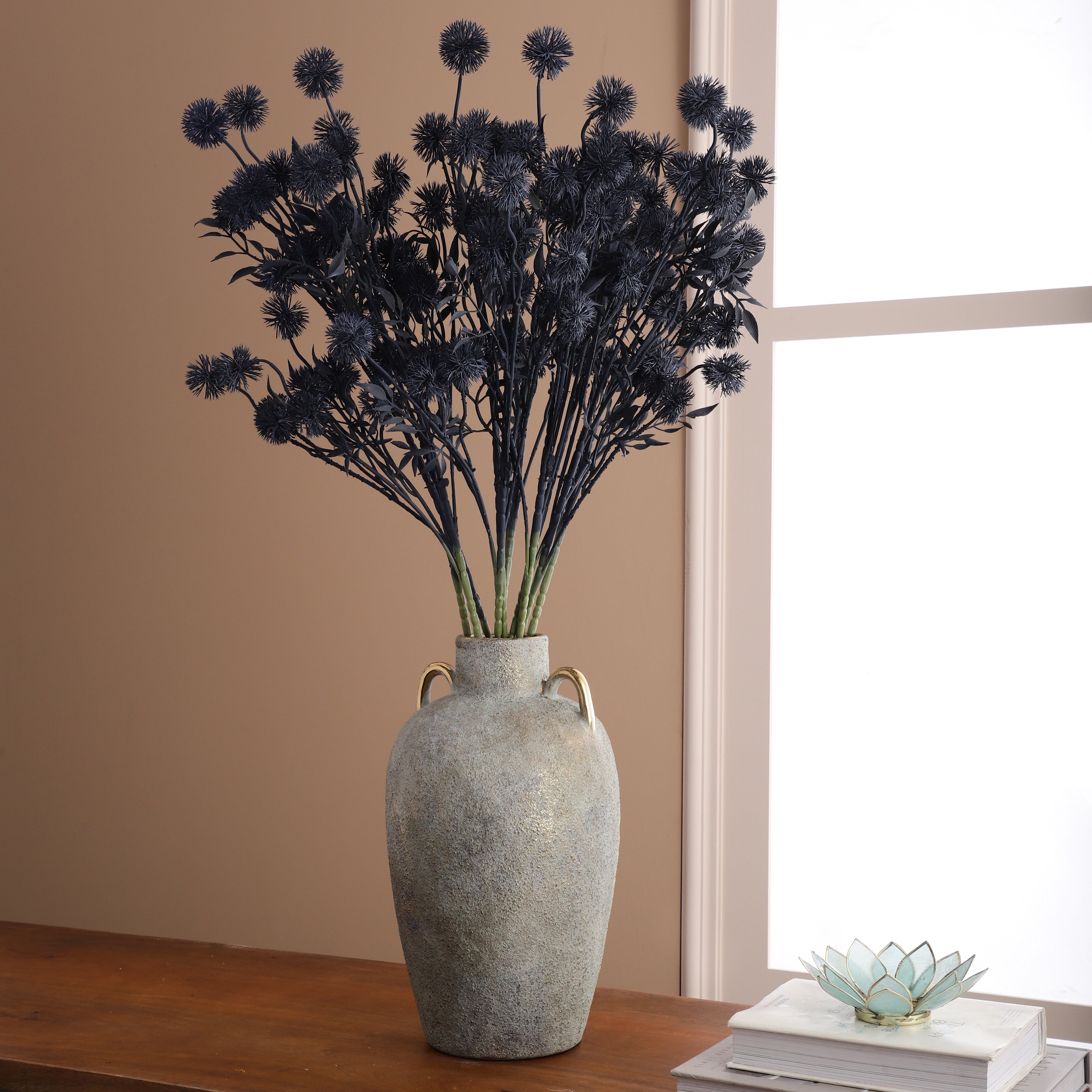 Faux Navy Globe Thistle Stem (Single)