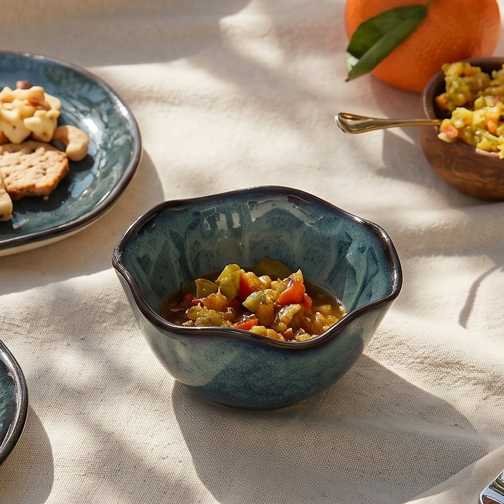 Lagoon Petal Ceramic Bowl (Set of 2)
