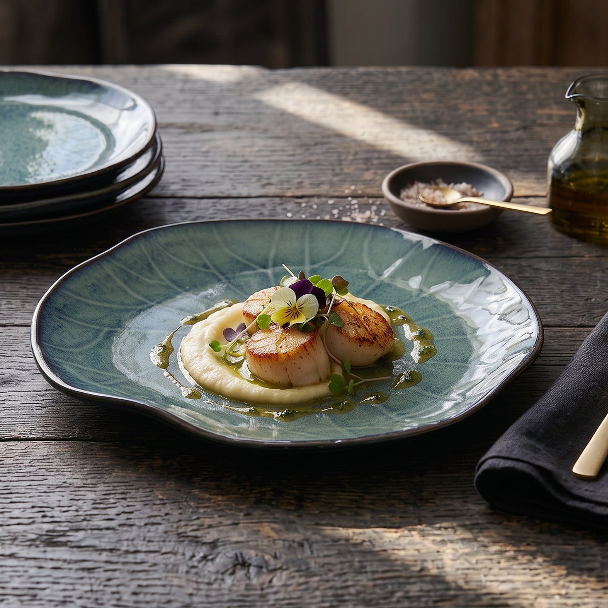 Lotus Leaf Glazed Ceramic Plate