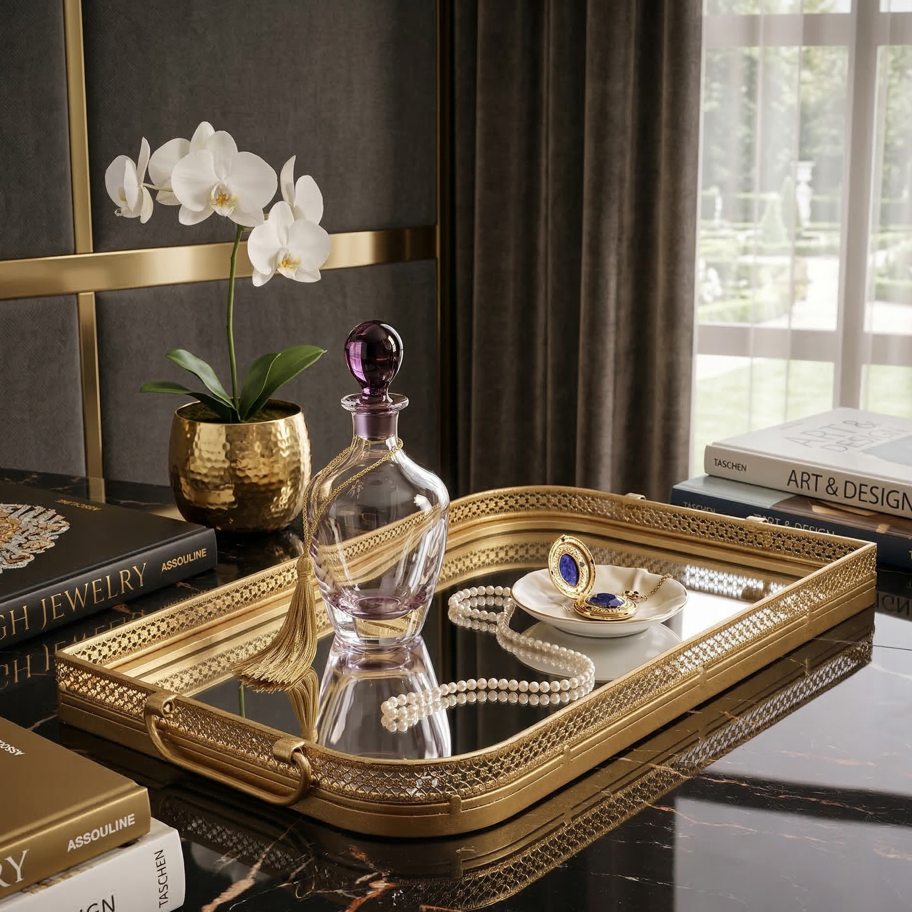 Meshed Leaf Shaped Mirror Tray (Single)