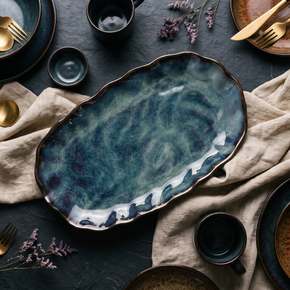 Ocean Pebble Ceramic Oval Platter
