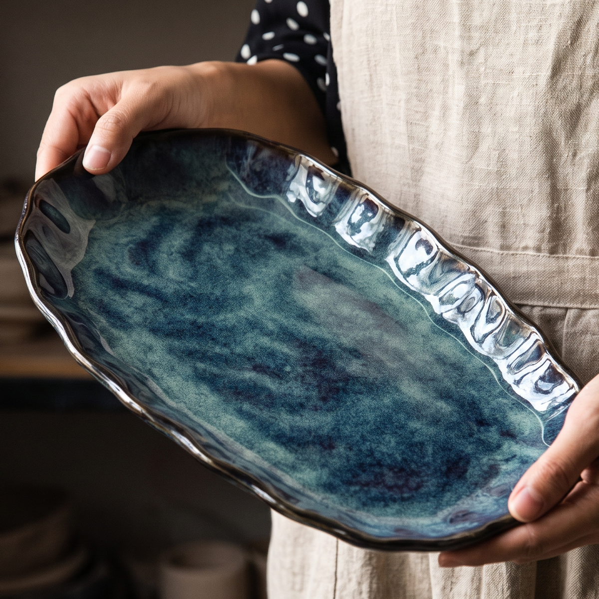 Ocean Pebble Ceramic Oval Platter