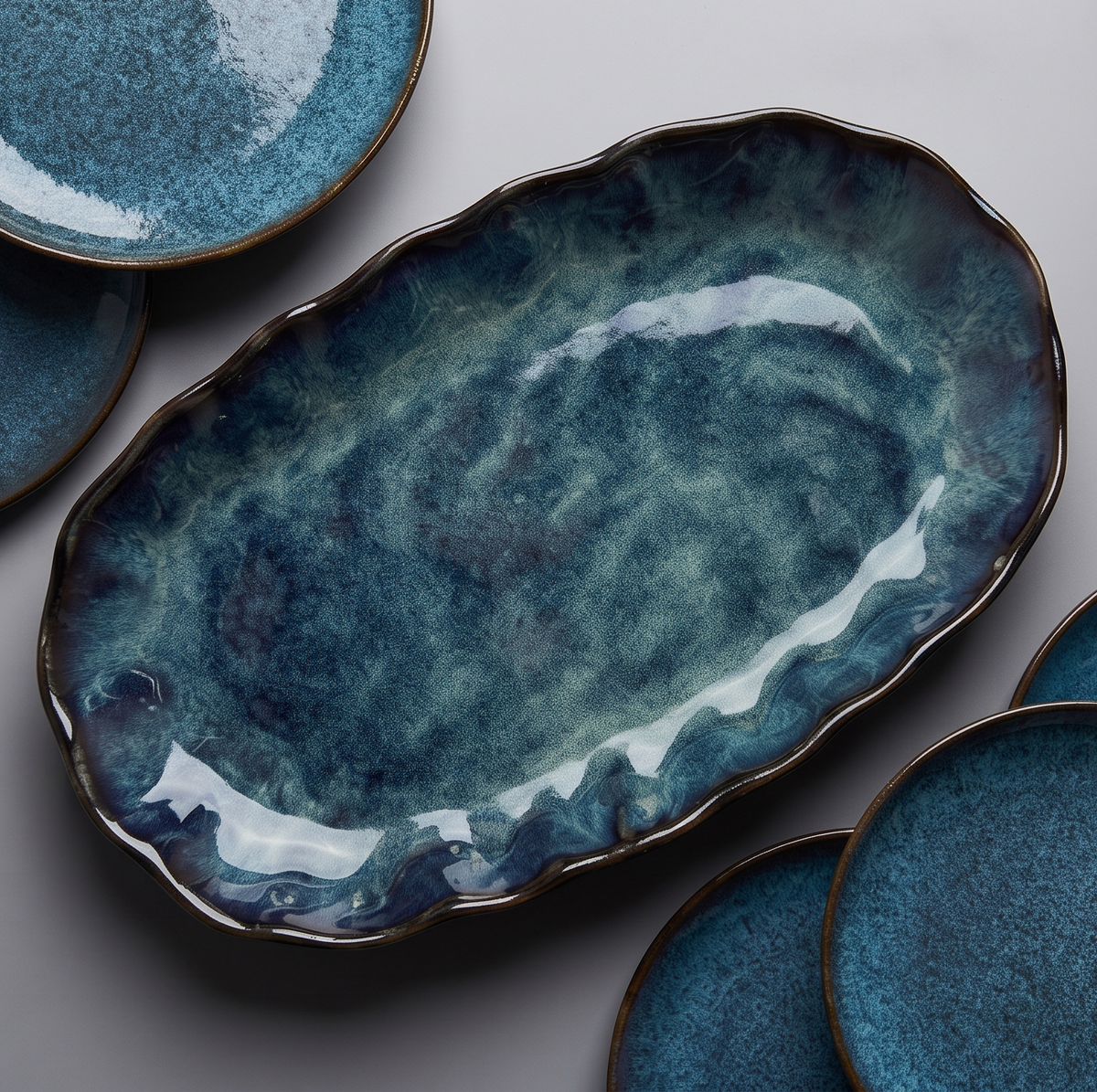 Ocean Pebble Ceramic Oval Platter