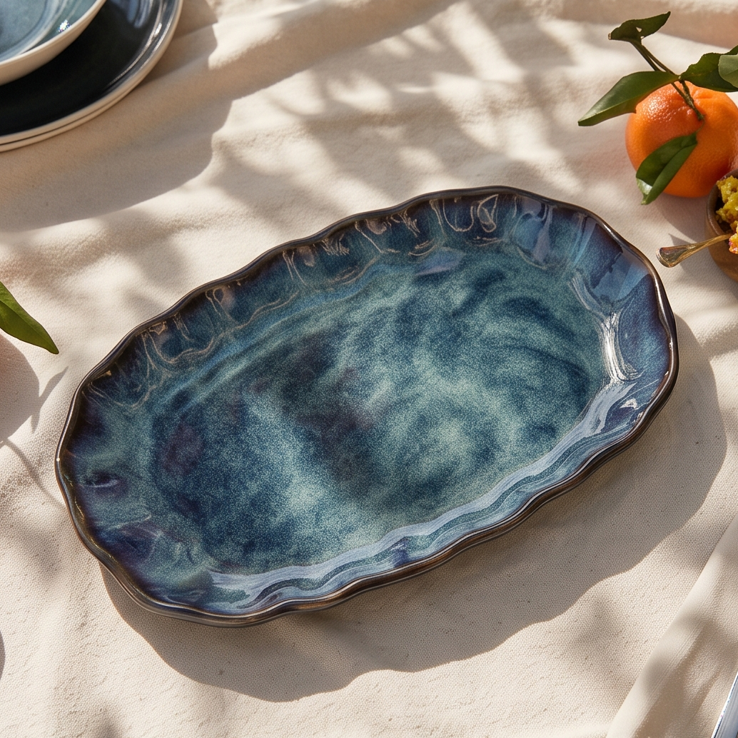 Ocean Pebble Ceramic Oval Platter
