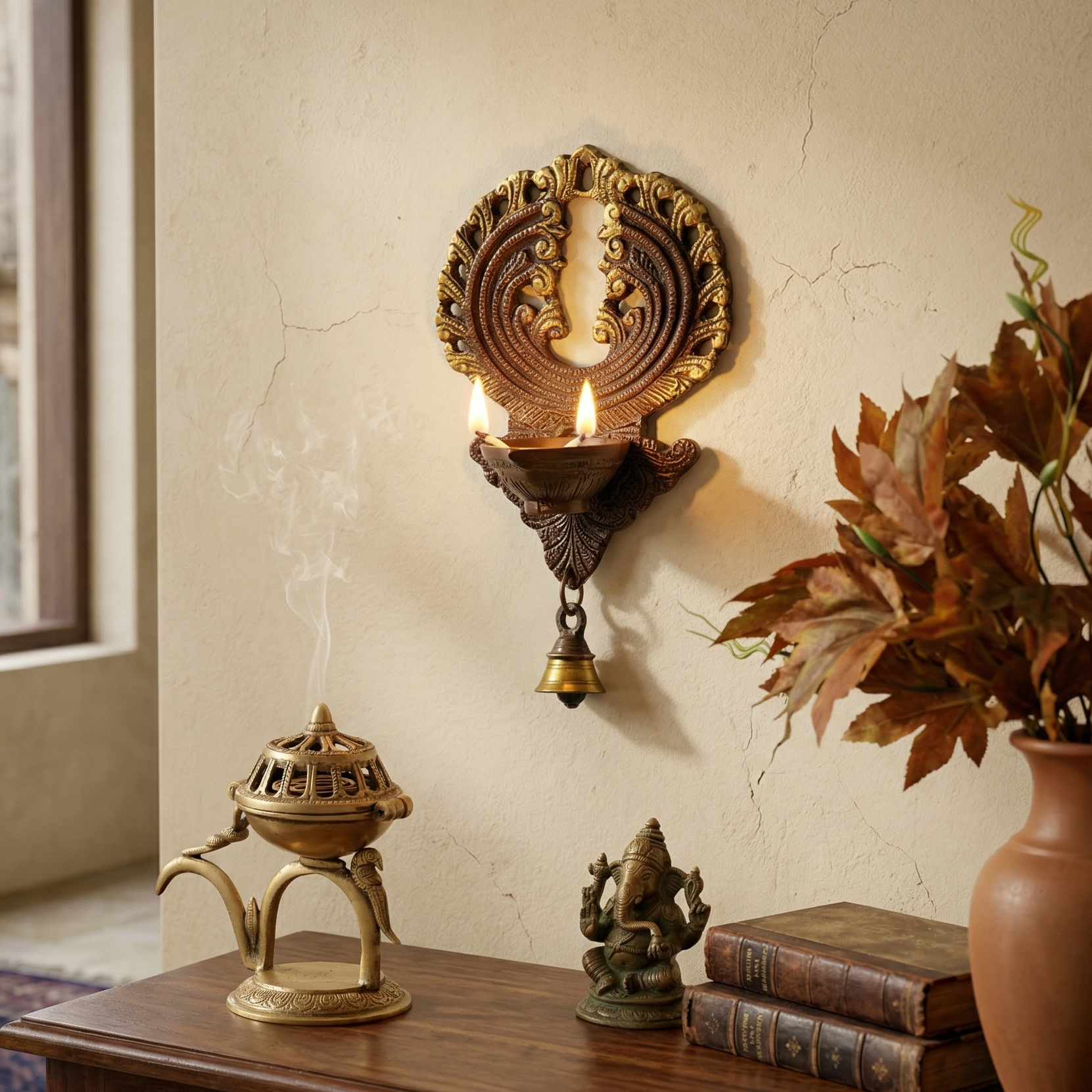 Peacock Wall Hanging Oil Lamp