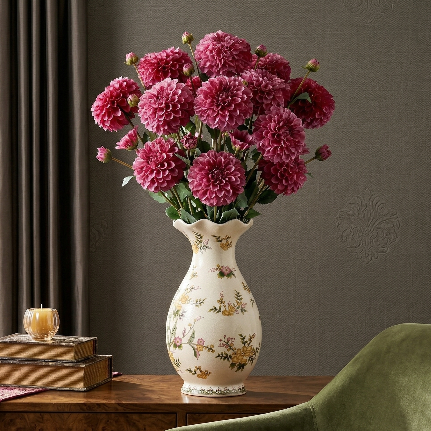 Pink Dahlia Faux Flower Stick (Single)