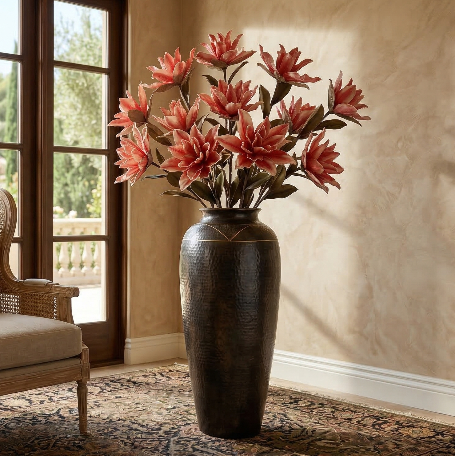 Pink Red Magnolia Faux Flower Stick (Single)