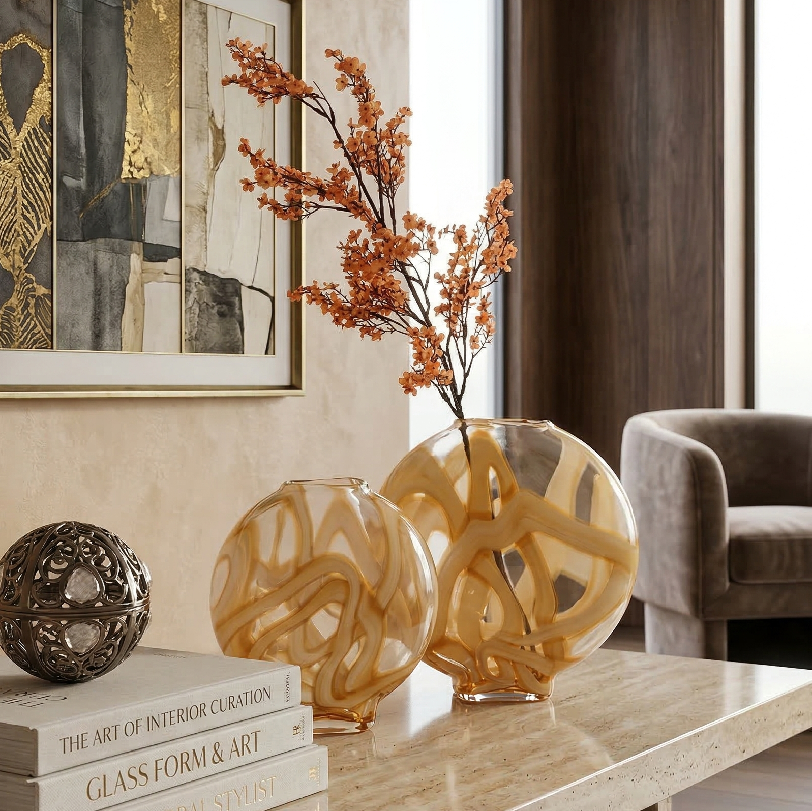 Ribbon Swirl Amber Glass Vase (Single)