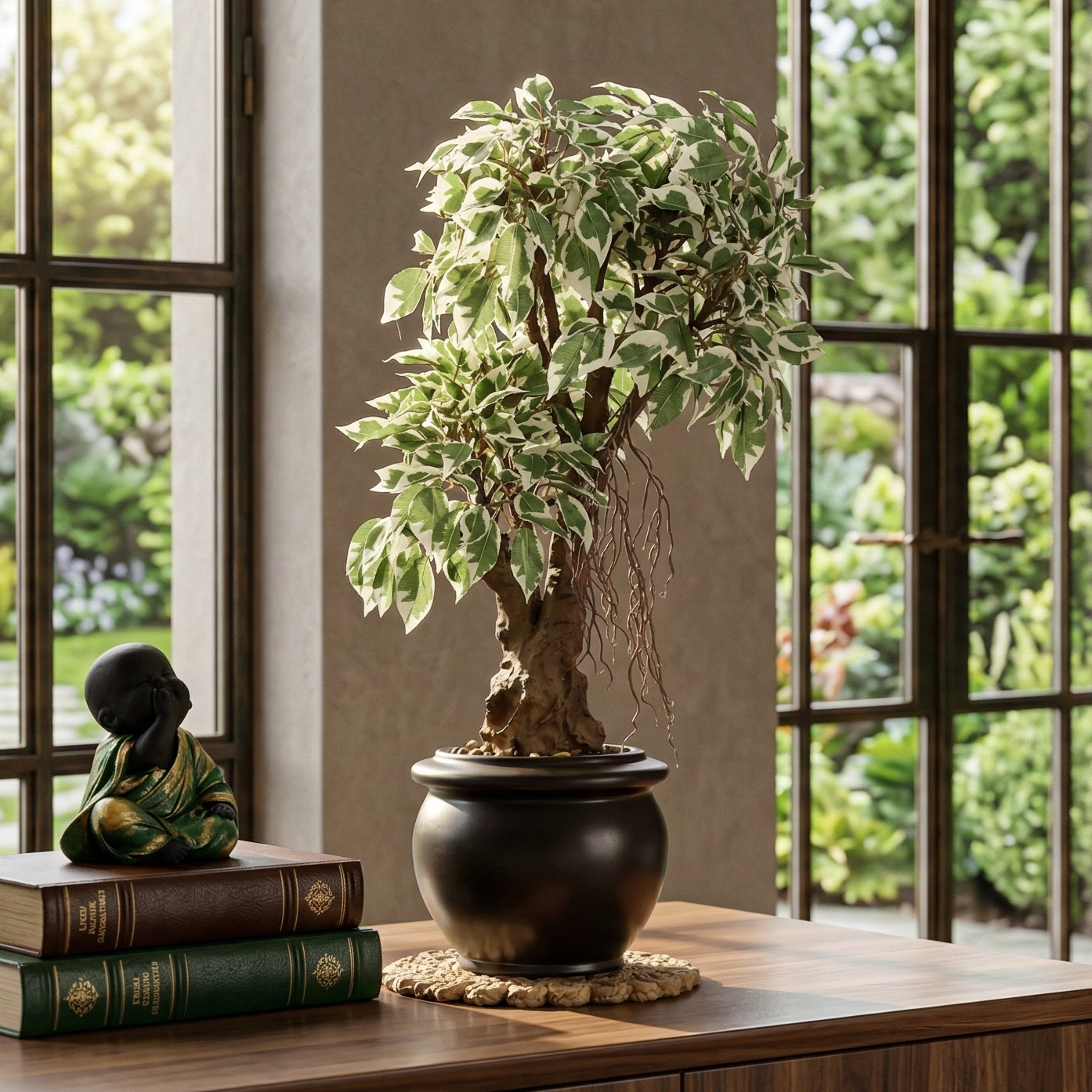 Schefflera Faux Ceramic Potted Plant
