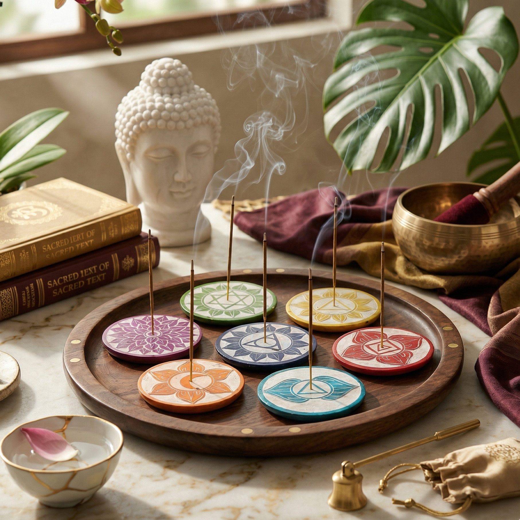 Seven Lucky Signs - Marble Incense Holder (Single)