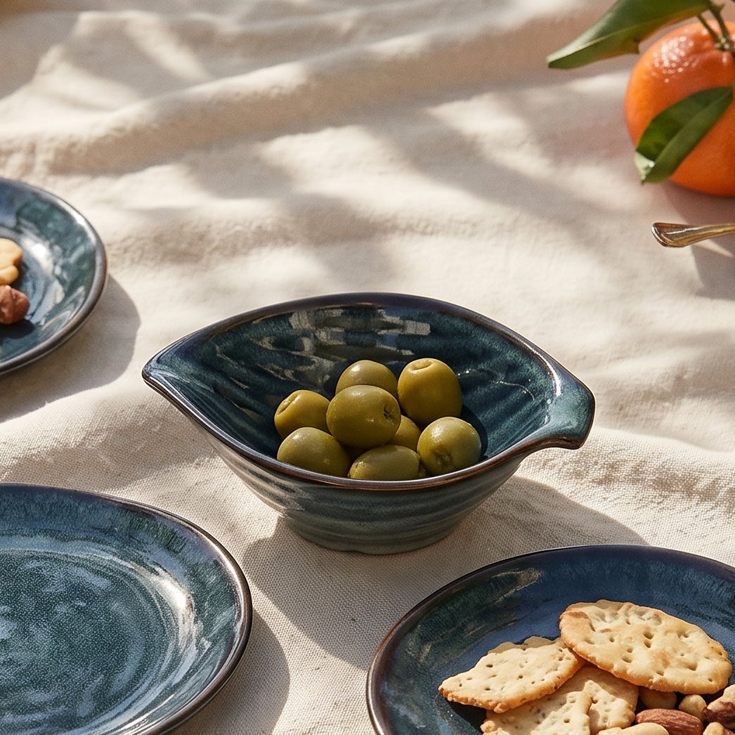 Teal Wave Spouted Bowl (Set of 2)
