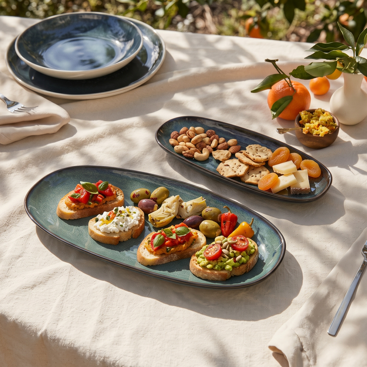 Tidal Drift Ceramic Oval Platter