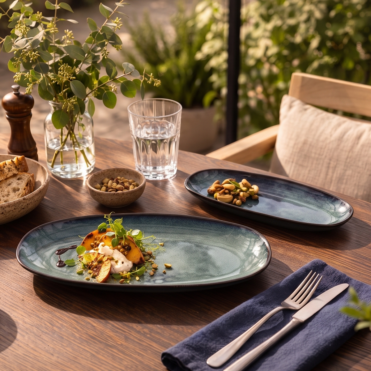 Tidal Drift Ceramic Oval Platter