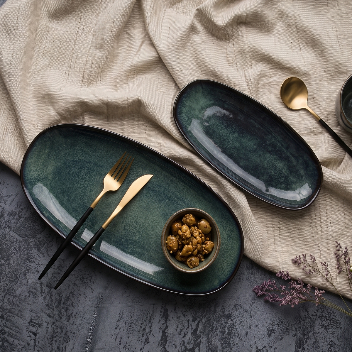Tidal Drift Ceramic Oval Platter