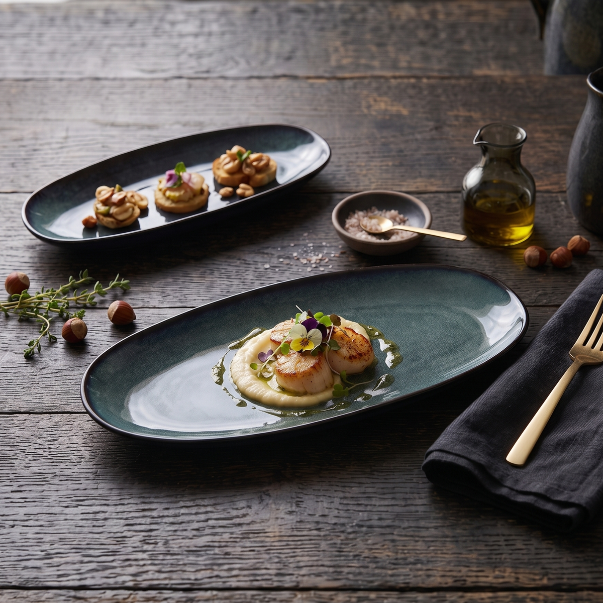 Tidal Drift Ceramic Oval Platter
