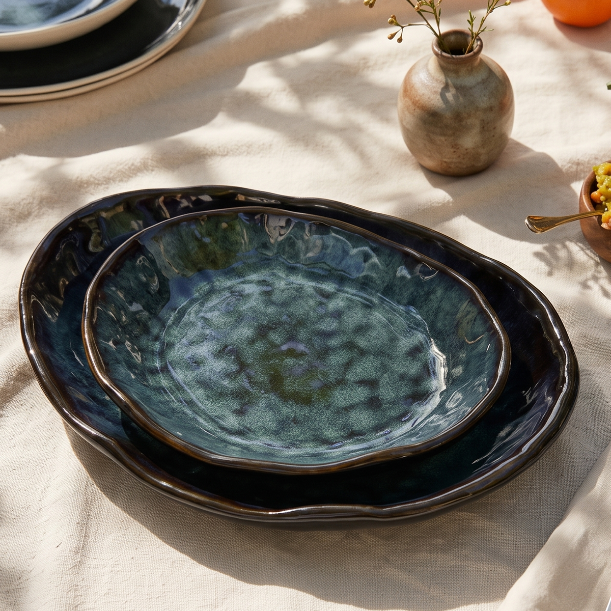 Tide Pool Ceramic Shallow Bowl